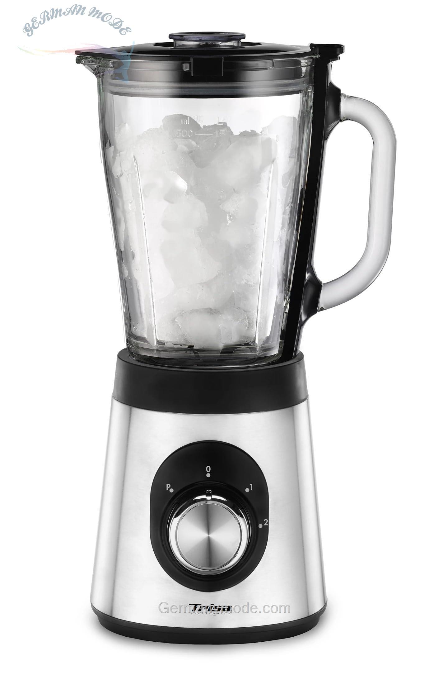 مخلوط کن تریزا سوئیس رویال کراش Trisa Standmixer Royal Crush ظرف شیشه‌ای ۱.۵ لیتری، ۲ حالت سرعت و عملکرد پالس، تیغه استیل ضد زنگ، قفل ایمنی، اسموتی ساز، یخ خردکن