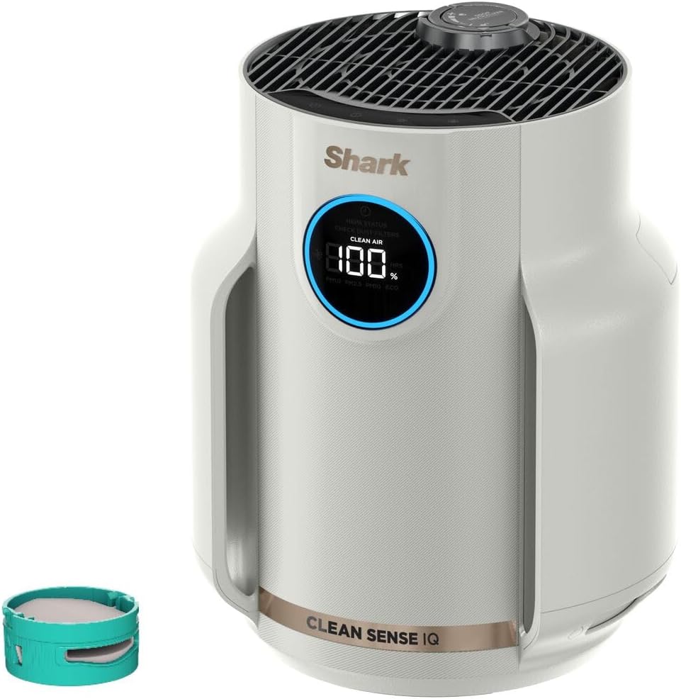 دستگاه تصفیه هوای شارک آمریکا Shark LED Dove HP072EU برای استفاده خانگی اتاق ۲۳ متر مربع فیلتر HEPA، ۹۹.۹۷٪ از آلرژن‌ها مانند گرد و غبار را جذب می‌کند، عملکرد بی‌صدا