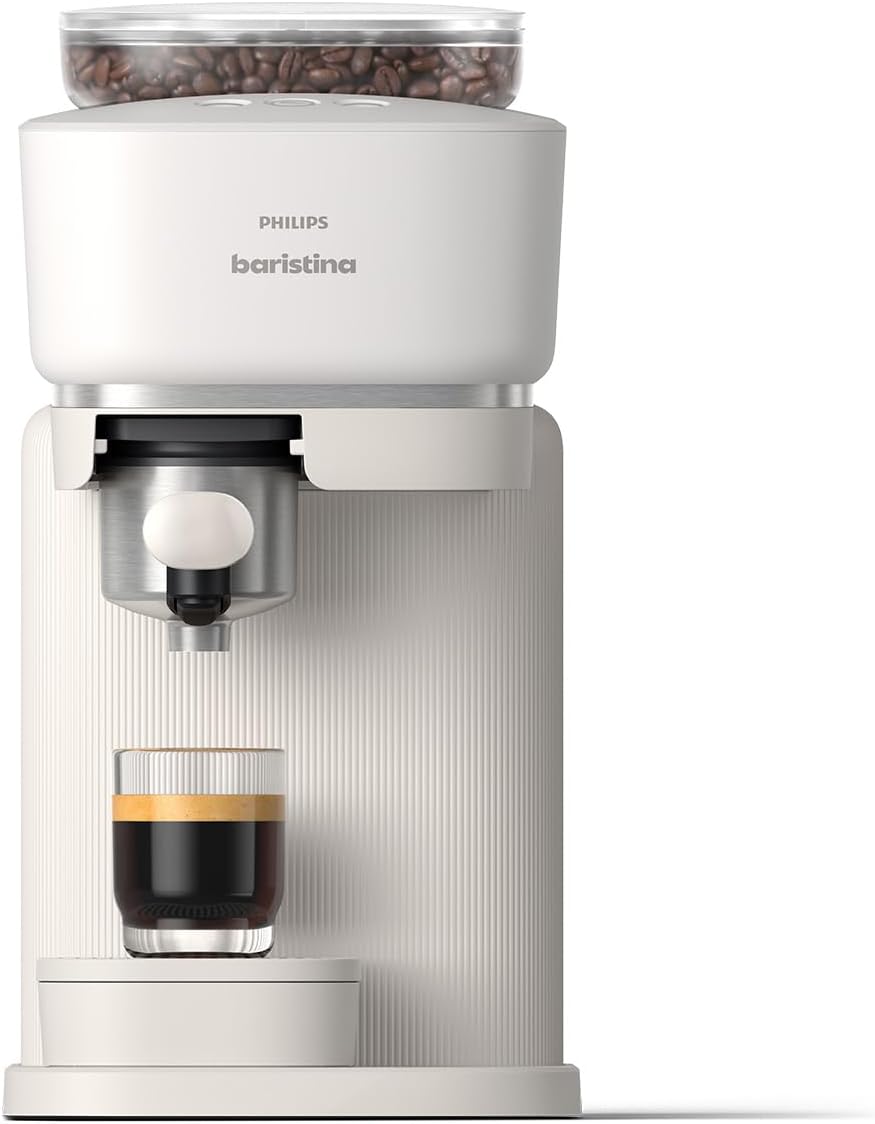 اسپرسو ساز فیلیپس باریستینا Philips BAR300/00- اسپرسوی واقعی - دستگاه قهوه ساز جمع و جور - پرتافیلتر سفید - فشار پمپ 16 بار - آسیاب اتوماتیک