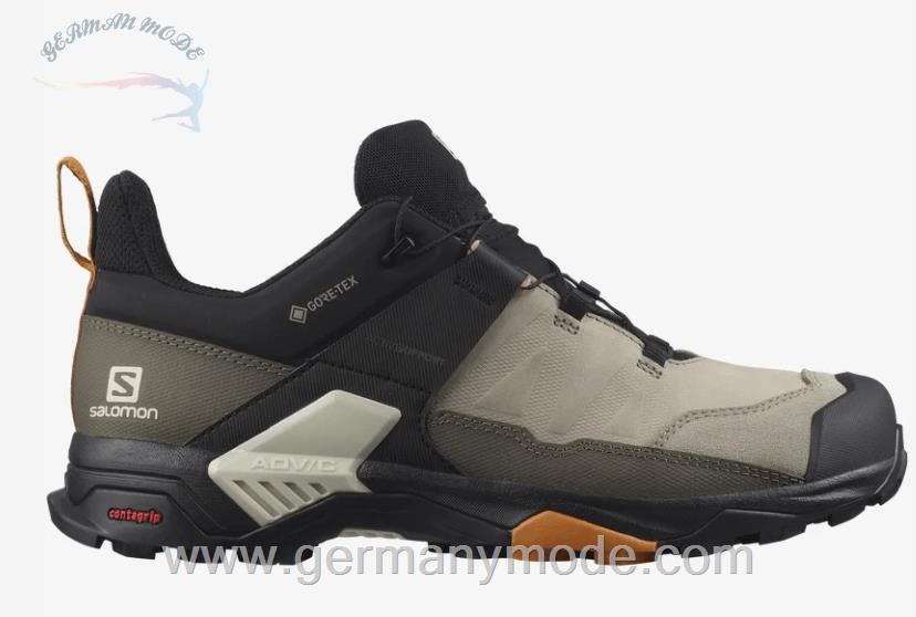 کتانی پیاده روی مردانه سالامون فرانسه SALOMON X ULTRA 4 LEATHER GORE-TEX Hiking-Halbschuhe aus Leder Herren Vintage Khaki / Black / Golden Oak