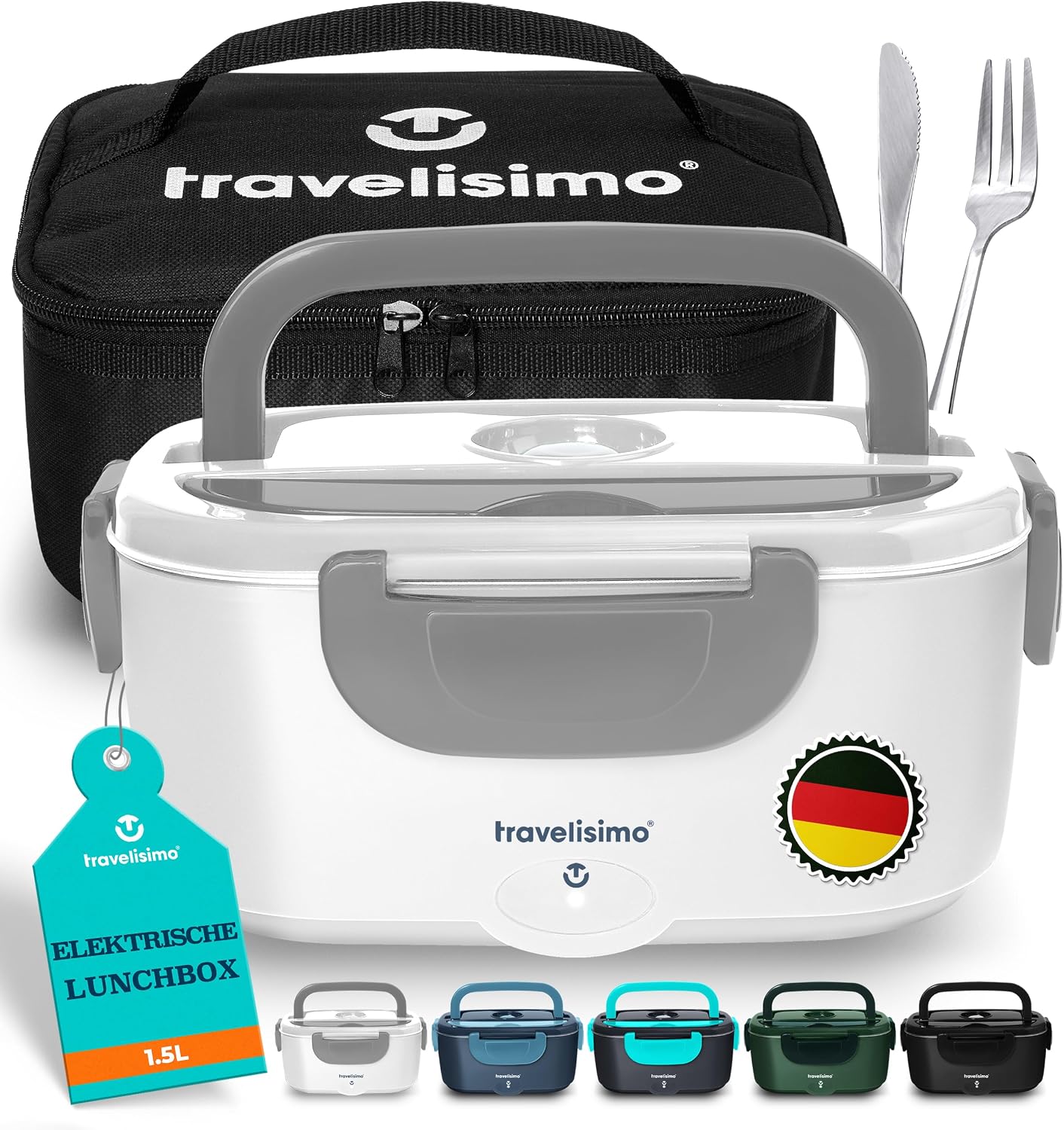 لانچ باکس ظرف گرم کننده غذای برقی و شارژی 80 واتی TRAVELISIMO جعبه ناهار گرم، جعبه حرارتی 1.5 لیتری برای غذا جعبه ناهار برقی 3 در 1 12 ولت / 24 ولت / 220 ولت، کانتینر گرما برای بردن برای کار جعبه ناهار کامیون کامیون الکتریکی