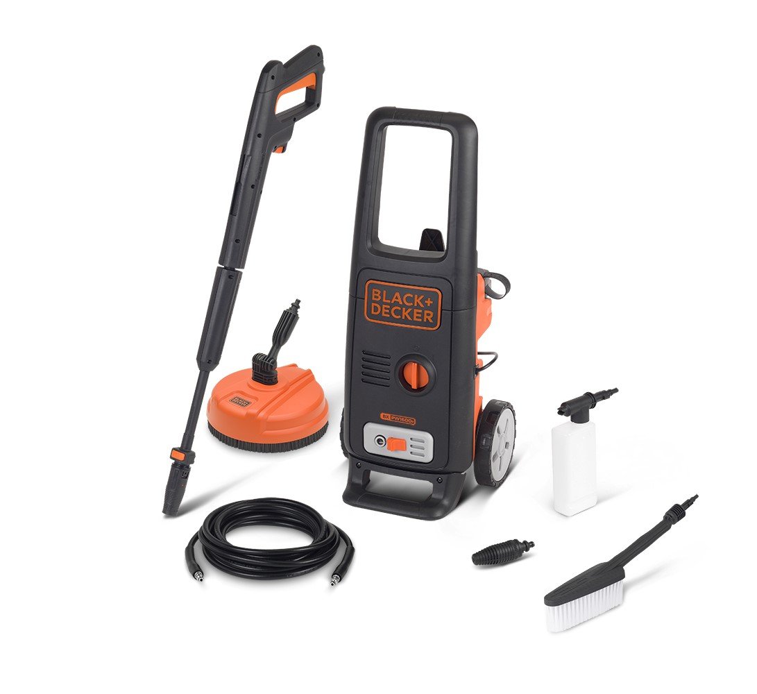 کارواش بلک اند دکر پاک کننده فشار قوی Black+Decker BXPW1600PE (1600 وات، 125 بار، 420 لیتر در ساعت) با پاک کننده پاسیو و برس ثابت