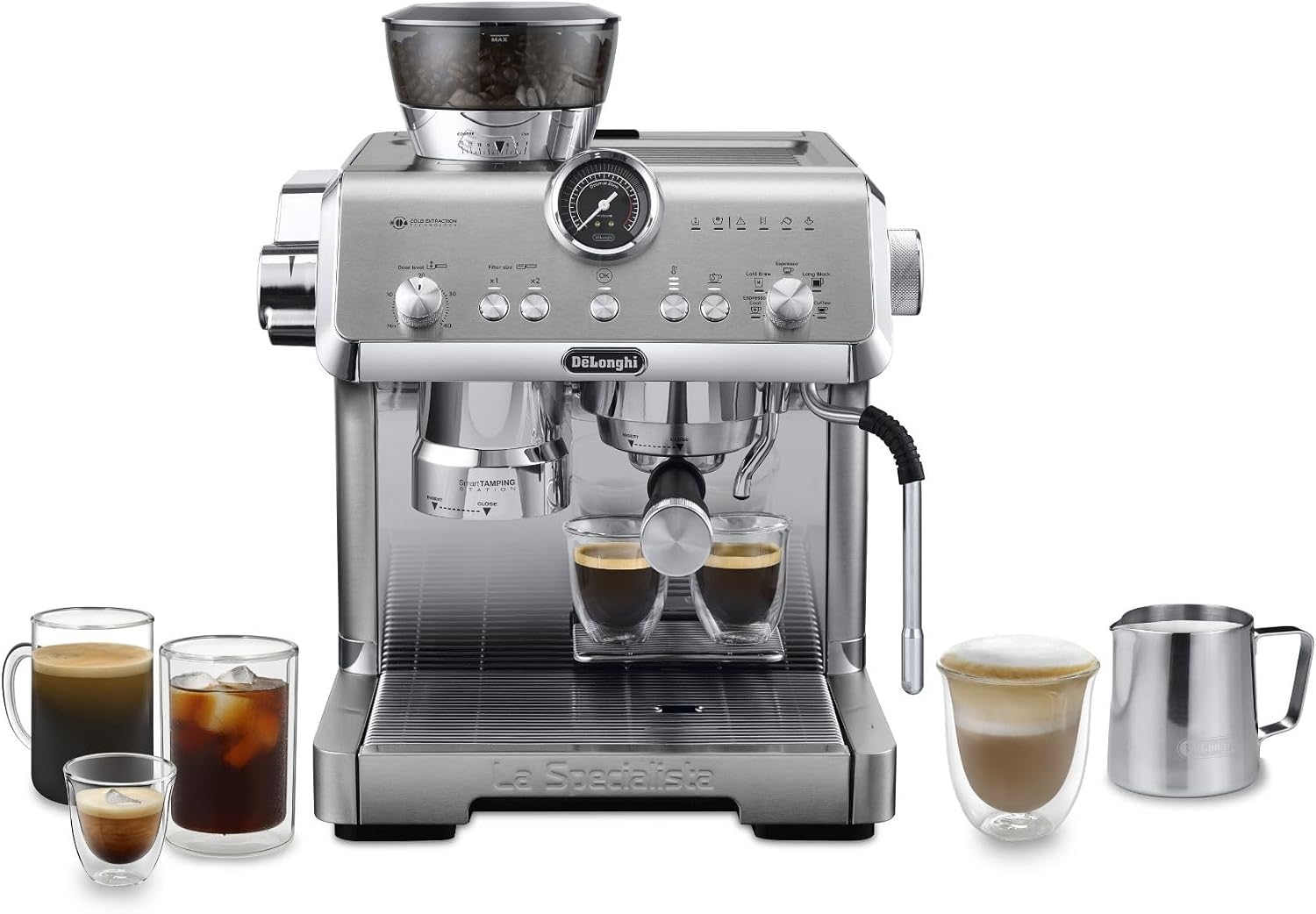 اسپرسو ساز پرتافیلتر دلونگی ایتالیا DeLonghi La Specialista Opera EC9555.M با Cold Brew و Espresso Cool، کف ساز شیر حرفه ای، تکنولوژی آسیاب سنسور، شامل کیت باریستا، 1550 وات