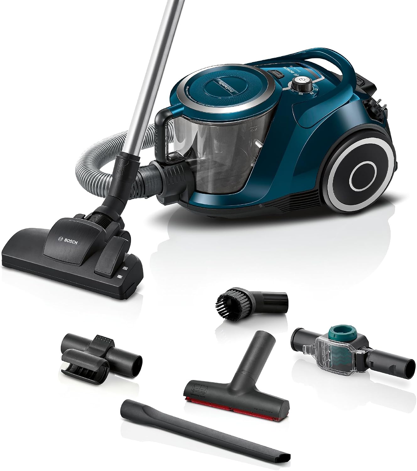 جارو برقی بدون کیسه بوش آلمان Bosch BGC41XFMLY، ایده آل برای افراد مبتلا به آلرژی، فیلتر بهداشتی، گارانتی موتور 10 ساله، تله اسباب بازی، نازل اثاثه یا لوازم داخلی XXL، نازل شکاف XXL، قدرت مکش بالا، بی صدا، 750 وات