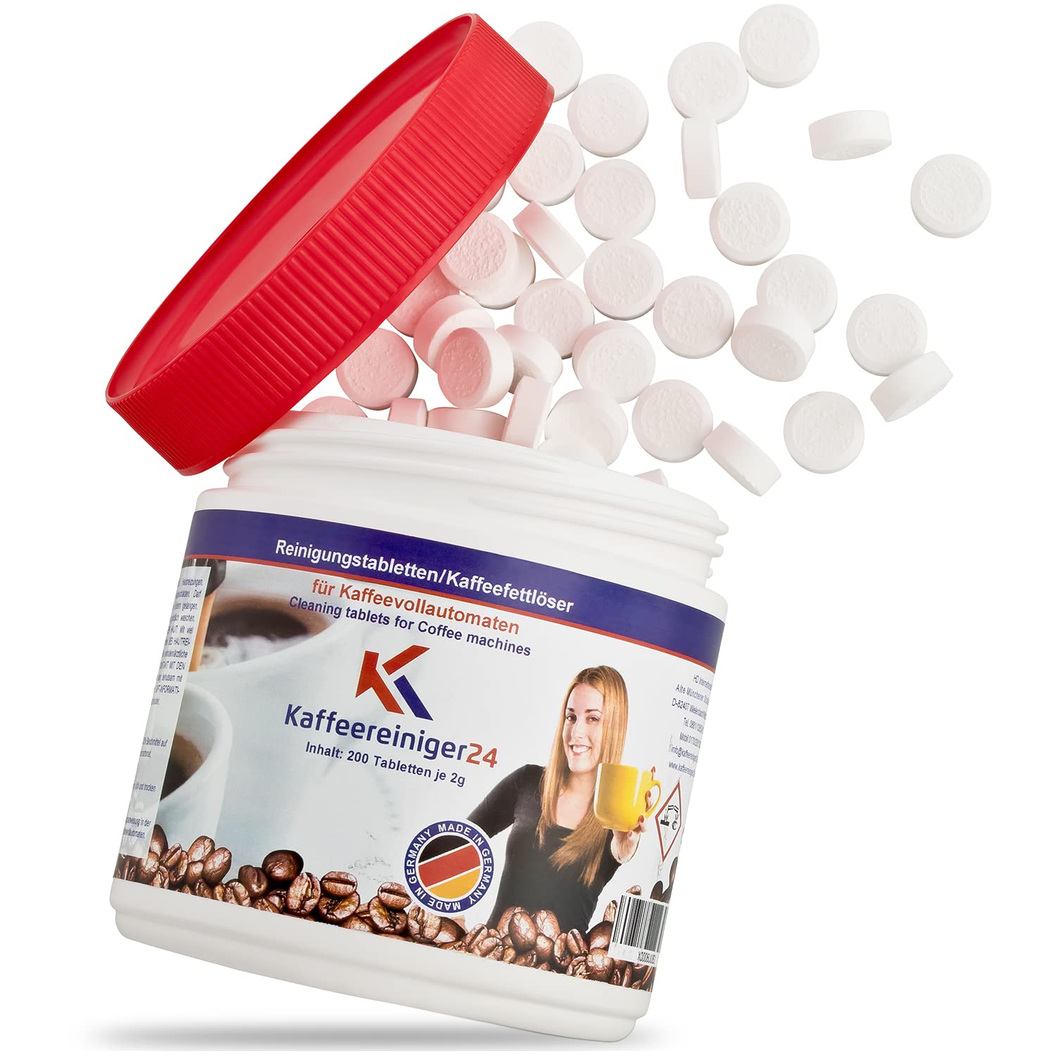 خرید از آمازون - قرص تمیز کننده K Kaffeereiniger24-200 برای دستگاه های قهوه ساز و قهوه ساز تمام اتوماتیک 2g - زبانه های تمیز کننده سازگار با Jura، Siemens، Melitta، Nivona، Krups، Bosch، Miele و موارد دیگر. 200 عدد (بسته 1 عددی)
