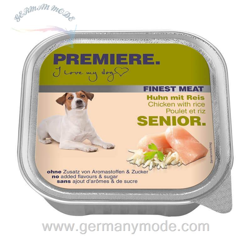 غذا مرطوب سگ با تکه های گوشت پریمیر آلمان PREMIERE Finest Meat Senior Huhn mit Reis 10x150g