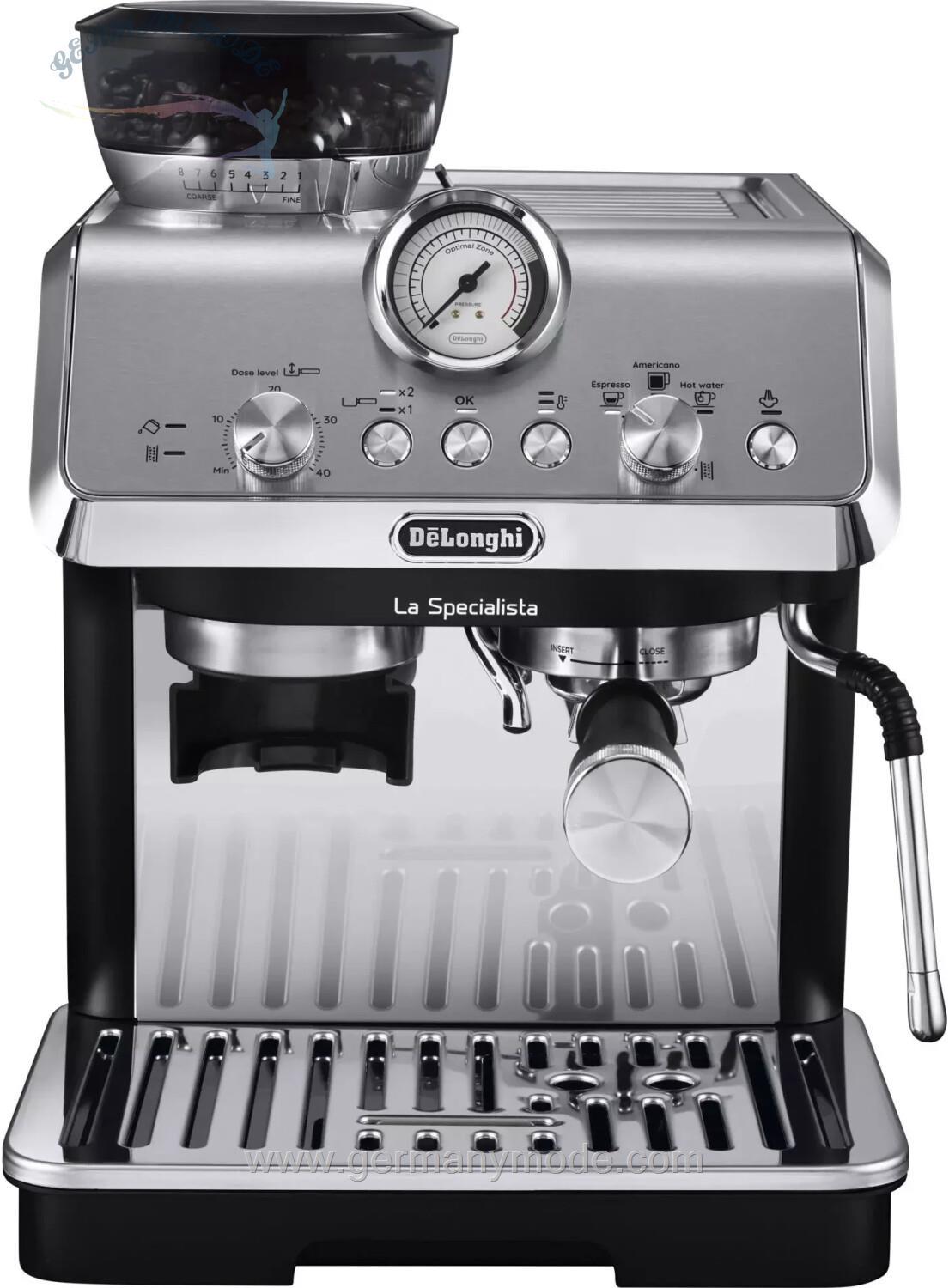 اسپرسو ساز دلونگی ایتالیا DeLonghi La Specialista Arte EC 9155.MB، دستگاه اسپرسوساز با نازل کف شیر حرفه ای، شامل کیت باریستا، فولاد ضد زنگ/مشکی با رسوب زدا DLSC 500