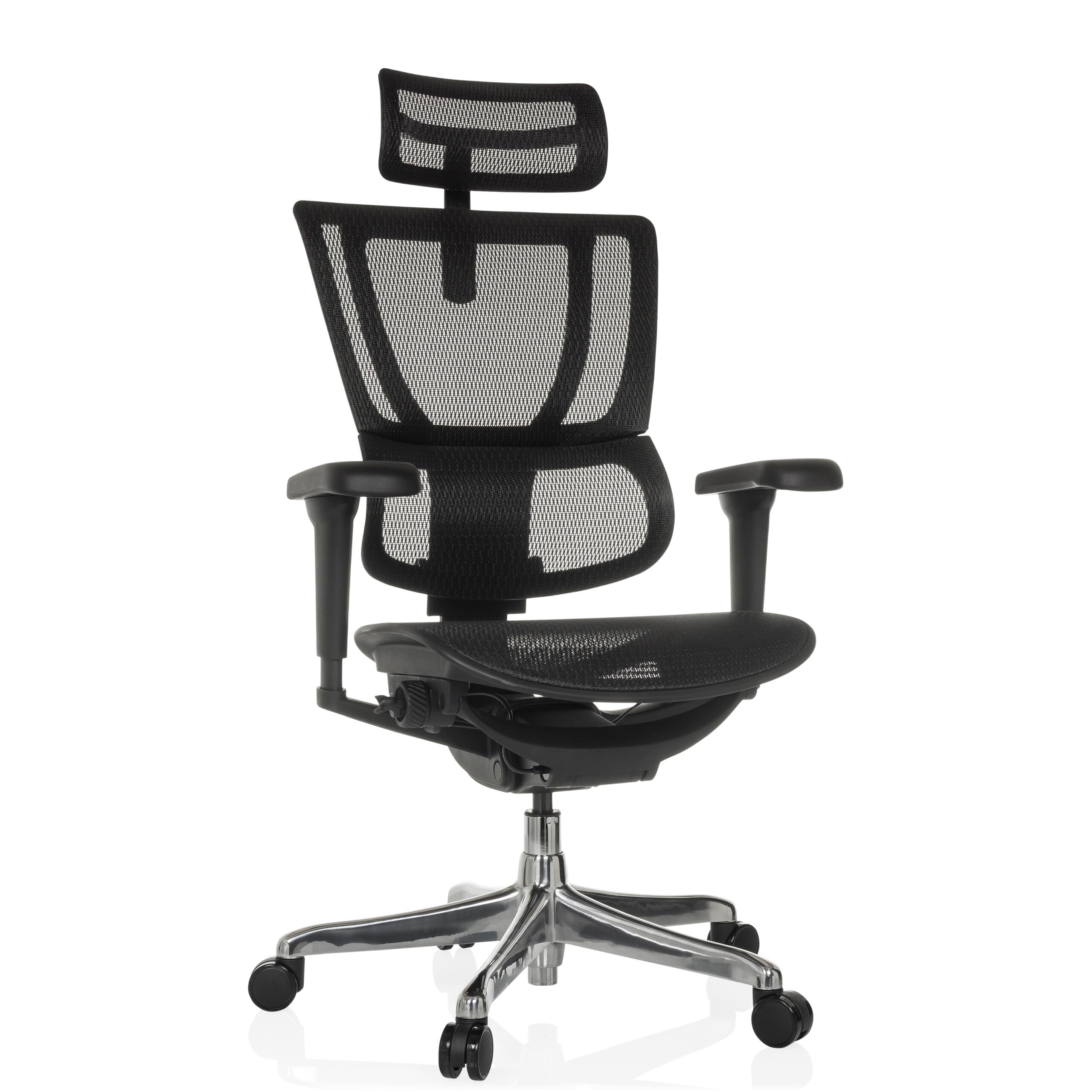 صندلی اداری hjh OFFICE ارگونومیک ERGOHUMAN Slim Ultra GEN2 طرح اصلی، صندلی اداری با تکیه‌گاه کمری انعطاف‌پذیر، روکش توری، مشکی، پارچه توری مشکی ساده