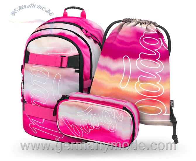 ست 3 تایی کوله پشتی مدرسه کوله ورزشی جامدادی دخترانه بگل Baagl Skate Pink Stripes Rucksack Set 3tlg Rucksack Federmäppchen Turnbeutel