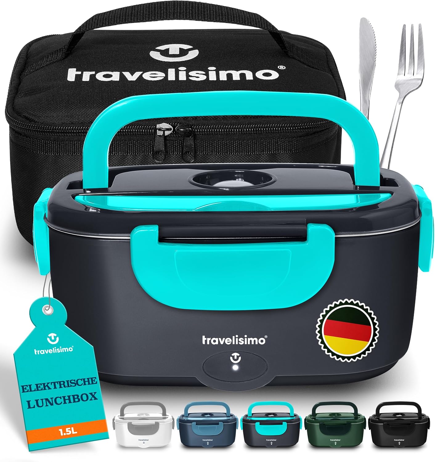لانچ باکس ظرف گرم کننده غذای برقی و شارژی 80 واتی TRAVELISIMO جعبه ناهار گرم، جعبه حرارتی 1.5 لیتری برای غذا جعبه ناهار برقی 3 در 1 12 ولت / 24 ولت / 220 ولت، کانتینر گرما برای بردن برای کار جعبه ناهار کامیون کامیون الکتریکی