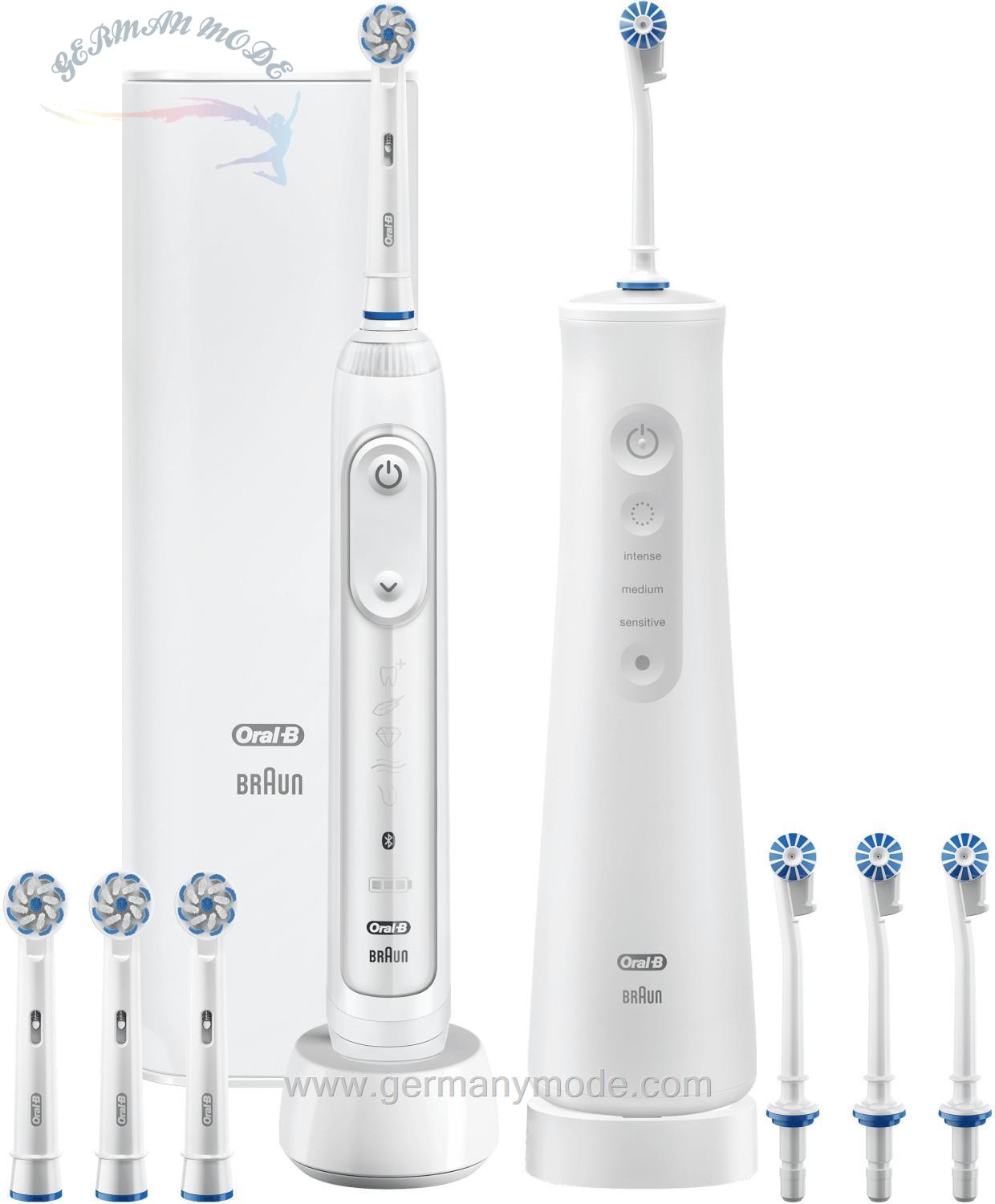 ست دستگاه پیشرفته پاکسازی بین دندان و مسواک برقی اورال بی آمریکا Oral-B Genius X White + AquaCare 6