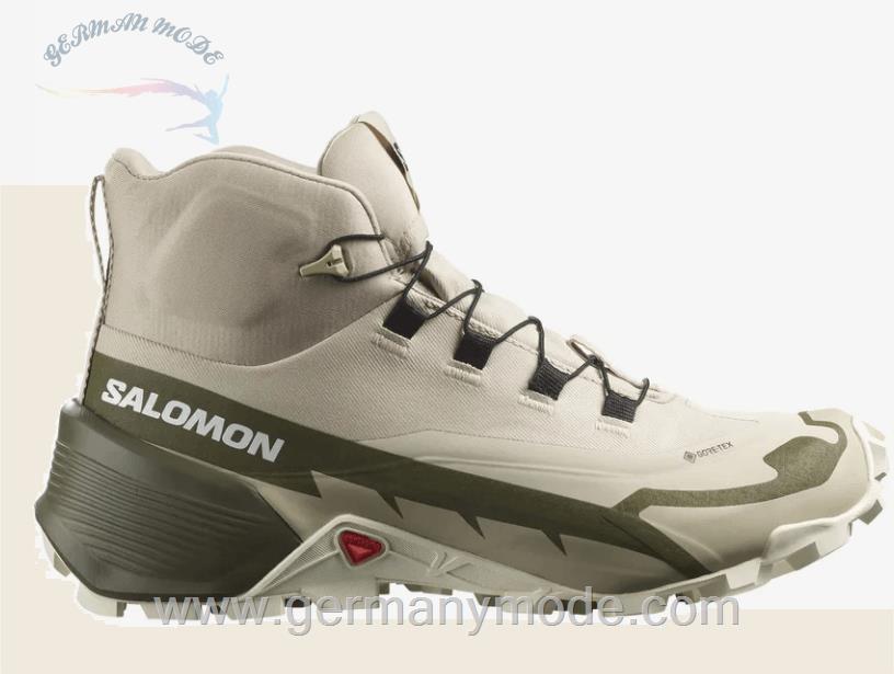کتانی هایکینگ کوهنوردی ضد آب زنانه سالامون فرانسه SALOMON CROSS HIKE 2 MID GORE TEX Hikingschuhe Damen Feather Gray Olive Night White