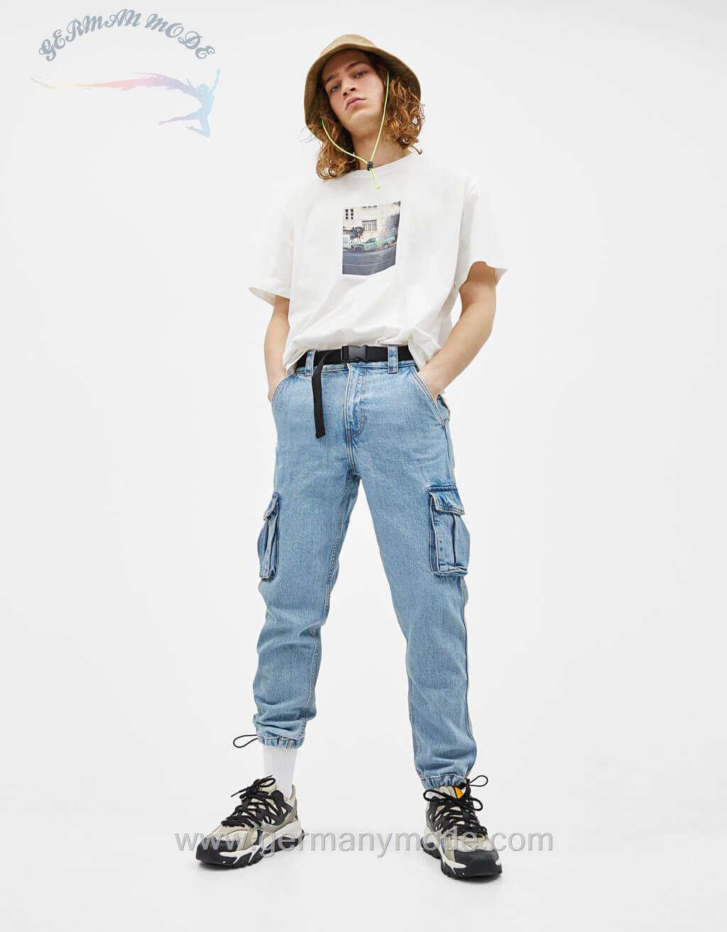 شلوار جین مردانه برشکا اسپانیا Cargo-Jeans mit Gürtel