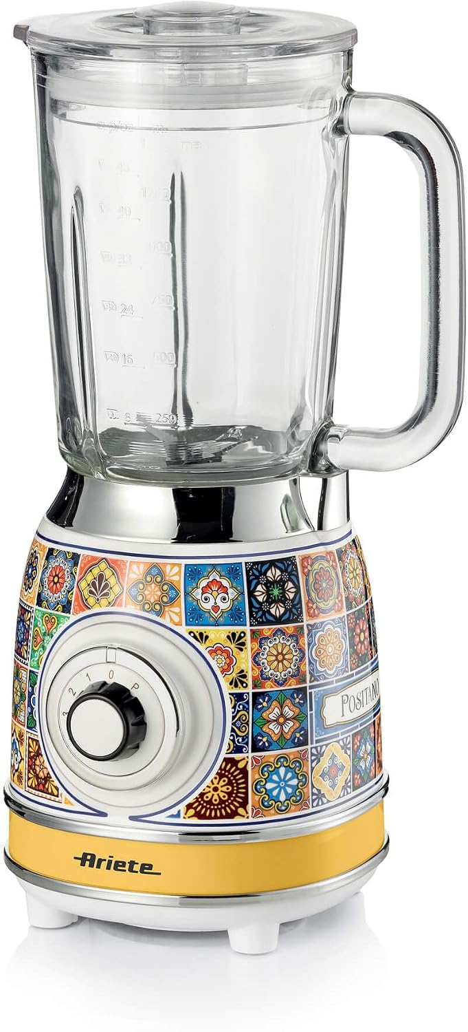 مخلوط کن با طراحی آریته ایتالیا Ariete 583 Positano با پارچ شیشه ای 1.5 لیتری، 4 تیغه استیل ضد زنگ، 4 سرعت + پالس، 1000 وات