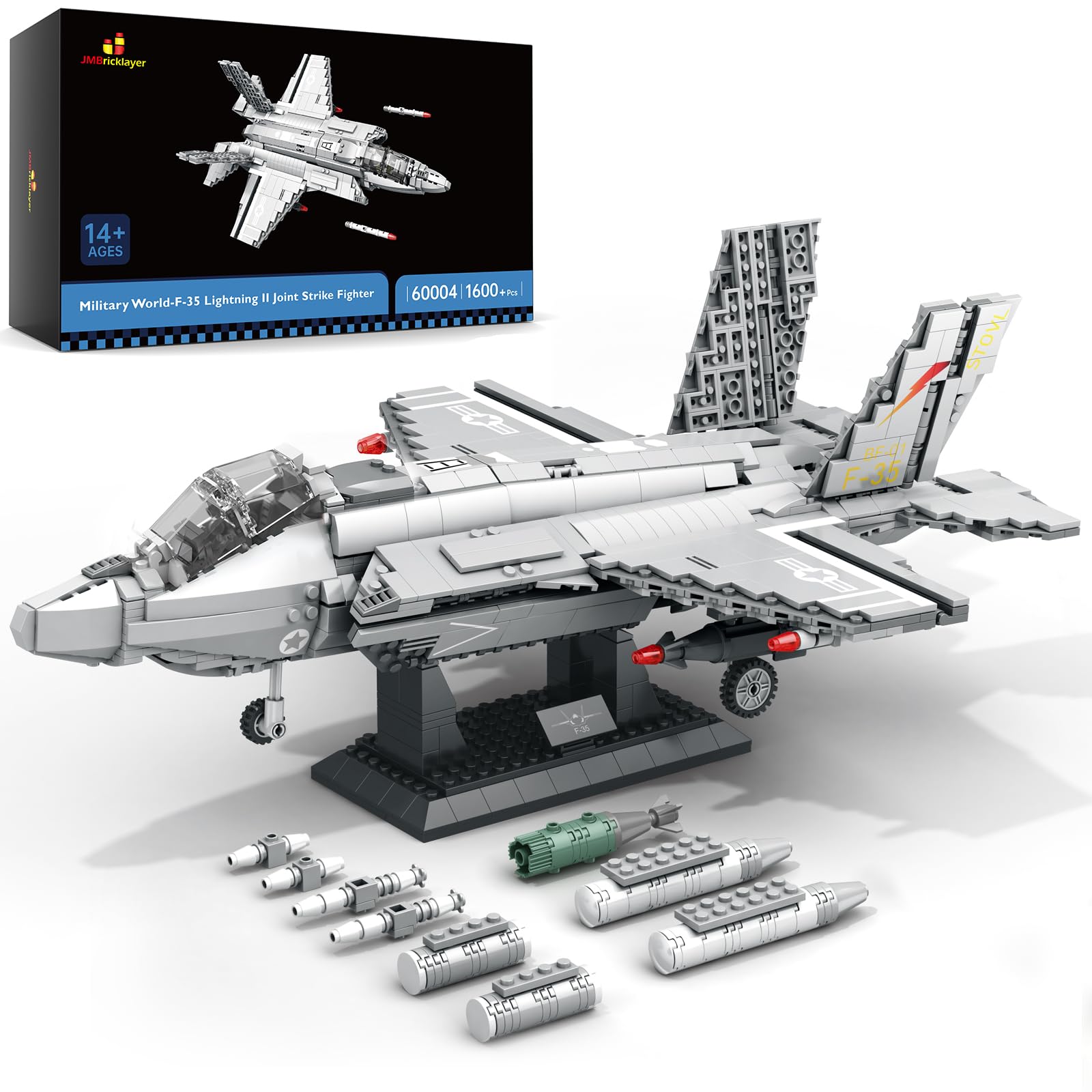 خرید از آمازون - مجموعه بلوک های ساختمانی هواپیما JMBricklayer Technik F-35، بلوک های ساختمانی هواپیماهای جنگنده نظامی 60004 Technic، اسباب بازی های هواپیما برای بزرگسالان و پسران 10 سال و بالاتر