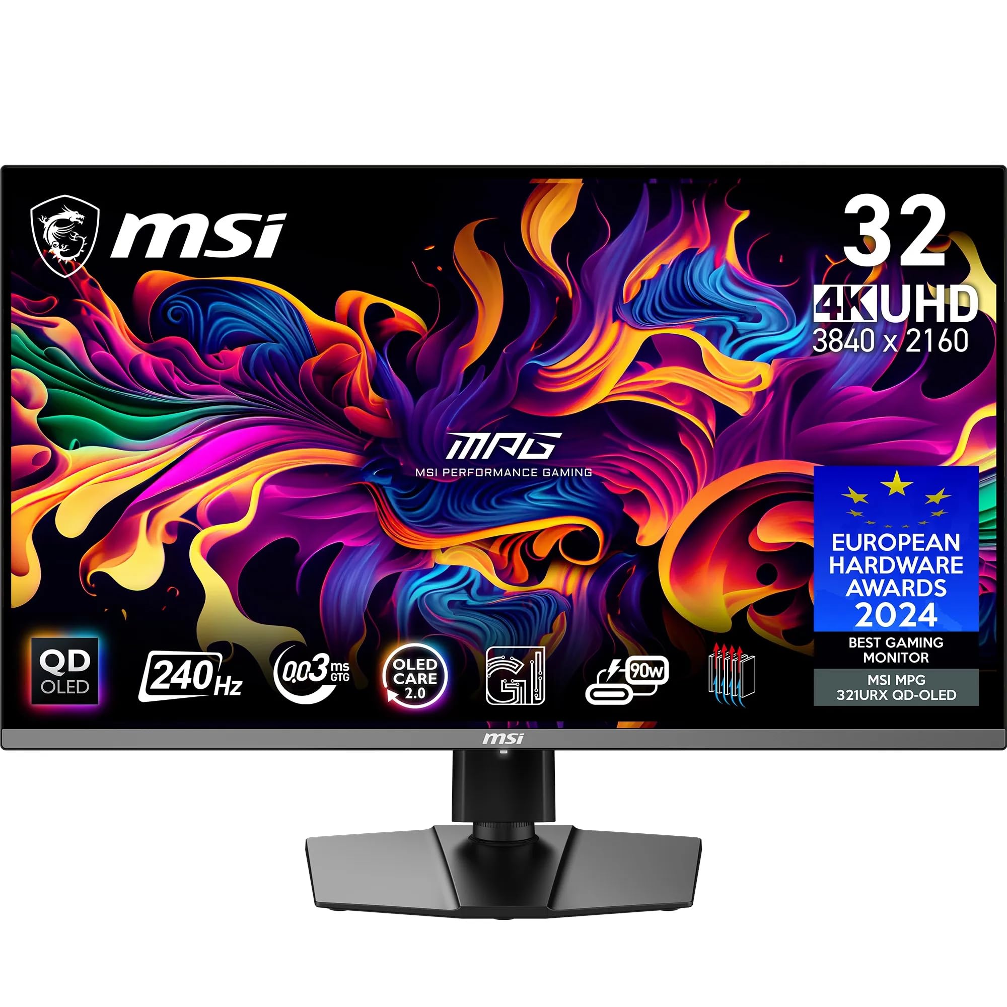مانیتور گیمینگ MSI MPG 321URX QD-OLED 31.5 اینچی 4K UHD - پنل OLED کوانتوم دات 3840 x 2160، 240 هرتز / 0.03 میلی‌ثانیه، 99% DCI-P3، ΔE≤2، DisplayHDR True Black 400 RGBa، HDV, RGB4، KL. 2.1، USB Type-C 32 اینچ / 4K UHD مشکی