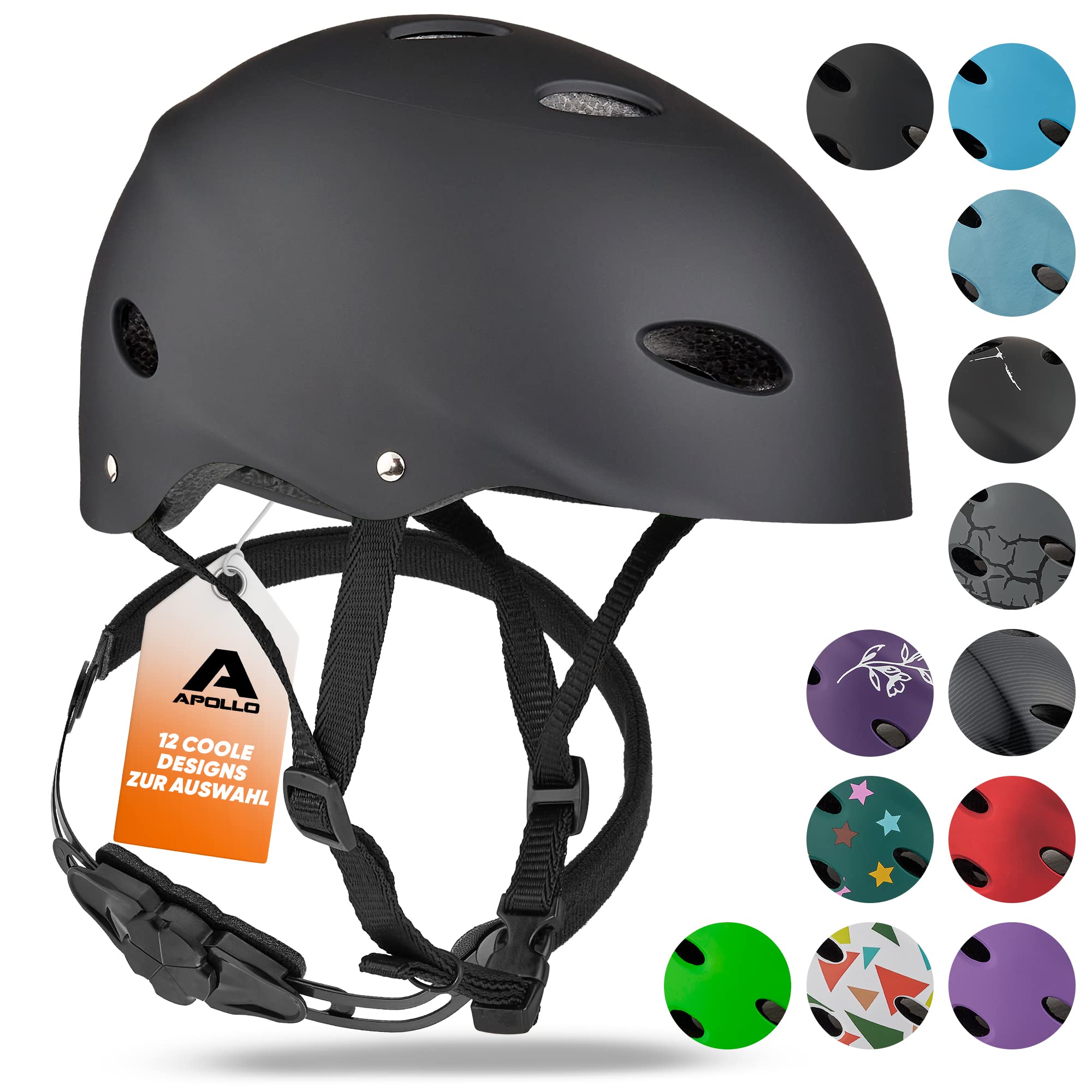 خرید از آمازون - کلاه ایمنی اسکیت آپولو/ کلاه ایمنی کودک - کلاه Skateboard قابل تنظیم BMX با قابلیت تنظیم چرخ چرخشی مناسب برای کودکان بزرگسال در سایزها و رنگ های مختلف S/M * 48 تا 55 سانتی متر - مشکی قابل تنظیم
