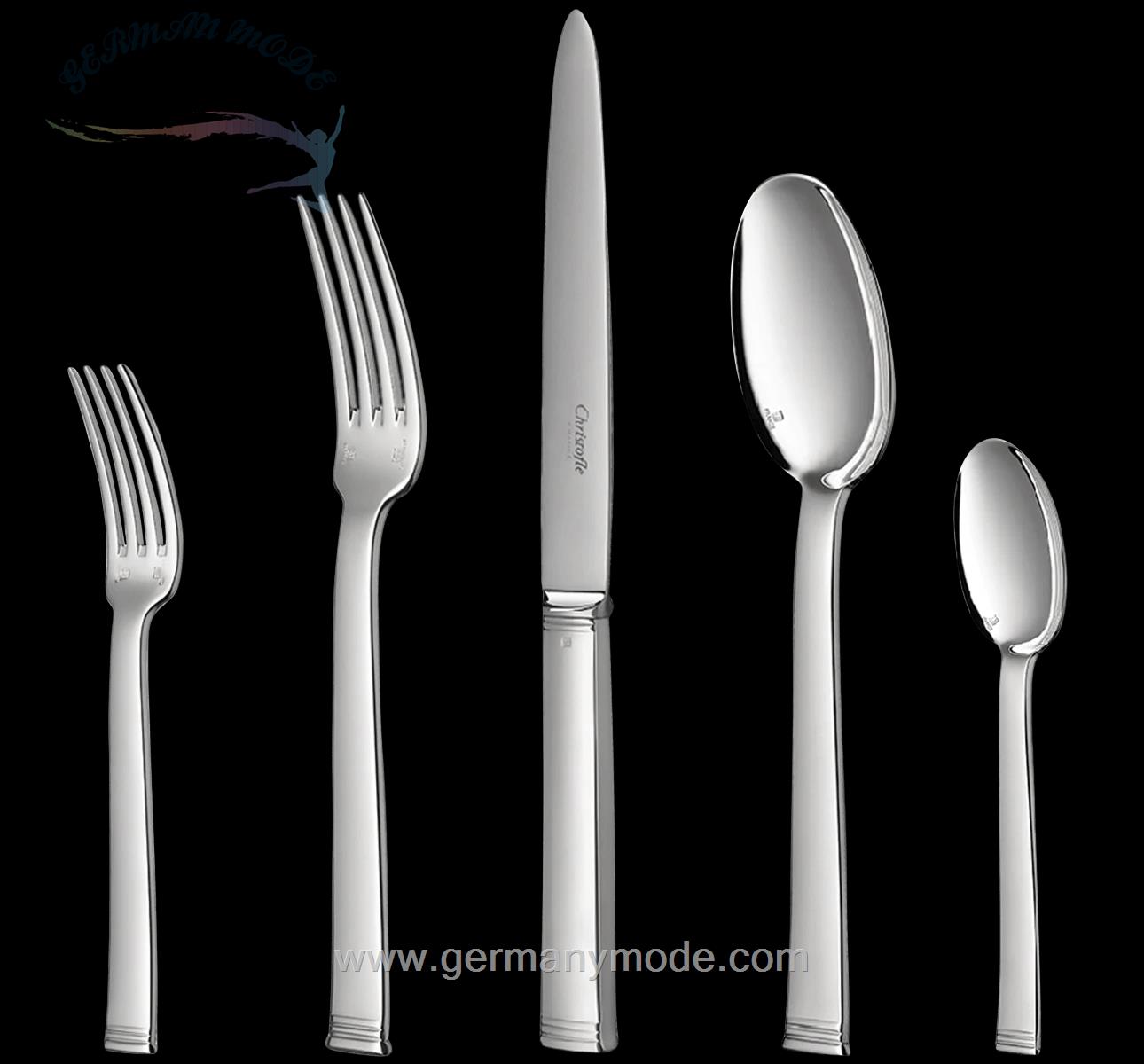 سرویس قاشق چنگال 36 پارچه با روکش نقره کریستوفل فرانسه CHRISTOFLE 36-Piece Silver-Plated Flatware Set with Free Chest