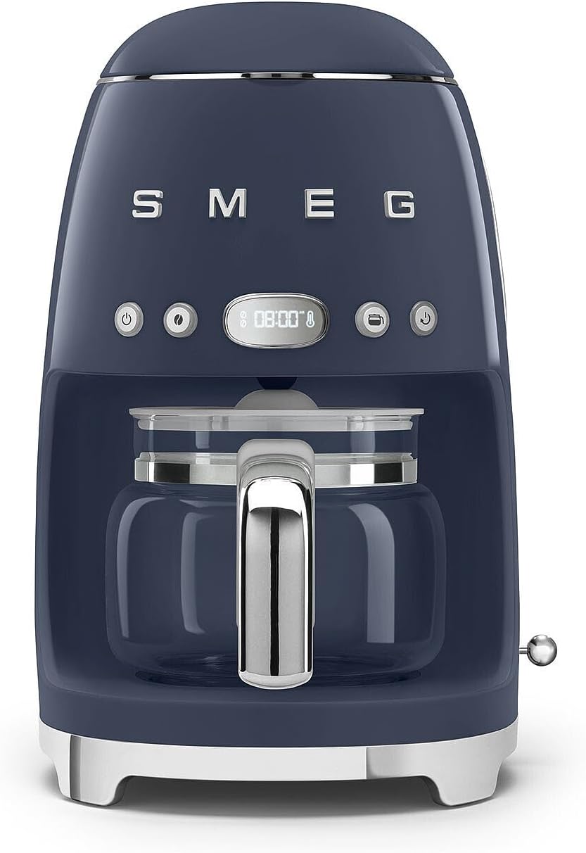 قهوه ساز اسمگ ایتالیا Smeg DCF02NBEU قوری شیشه‌ای برای حداکثر ۱۲ فنجان سورمه ای