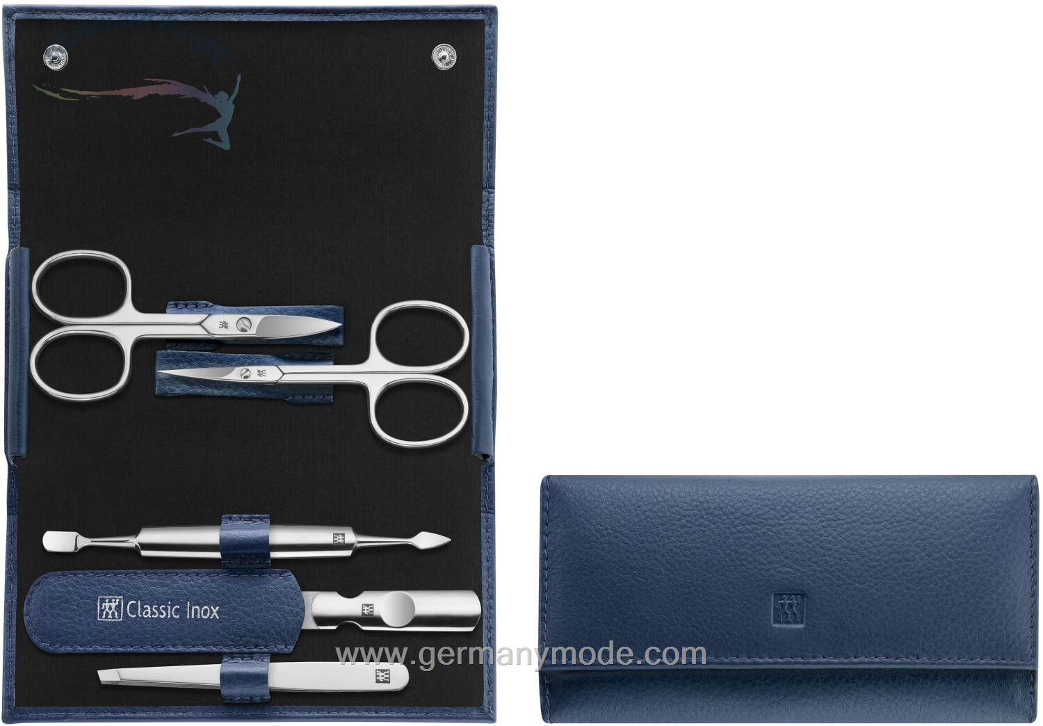 ست قیچی و مانیکور زولینگ آلمان ZWILLING Classic Inox Druckknopfetui 5-teilig Rindleder blau