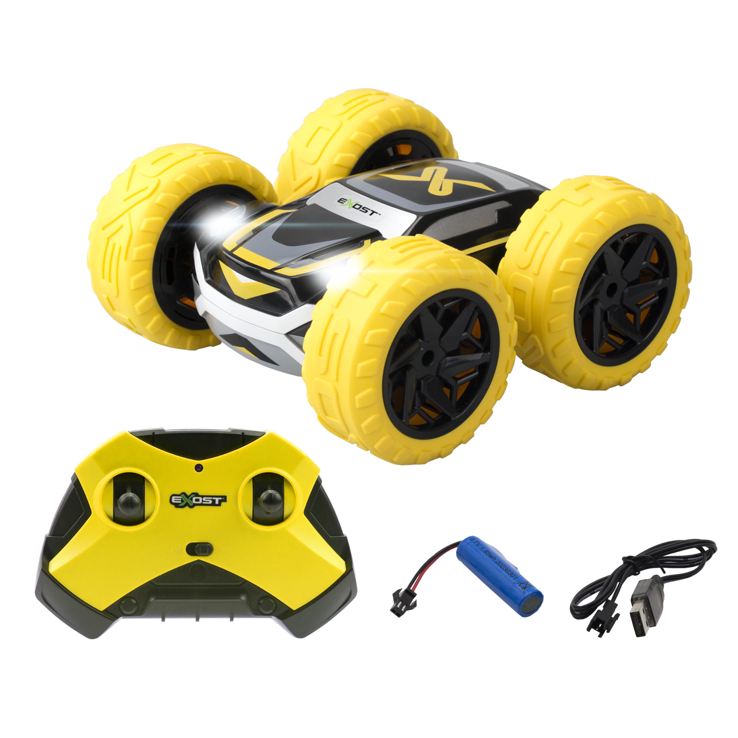 خرید از آمازون - Exost Silverlit All-Terrain Remote Control Car 360 Cross Yellow - دارای باتری - رانندگی از دو طرف در 360 درجه + چراغ جلو LED - سرعت: 12 کیلومتر در ساعت - اسباب بازی برای کودکان 5 سال و بالای 360 Cross Yellow - باتری قابل شارژ