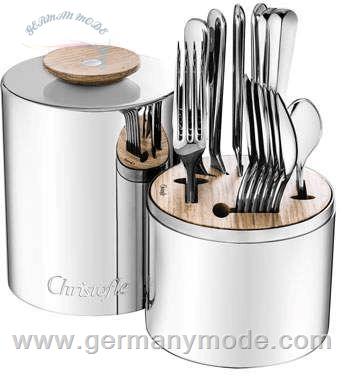 سرویس قاشق چنگال روکش نقره 24 قطعه با قاب کریستوفل فرانسه Christofle 24-Piece Stainless Steel Flatware Set with Chest