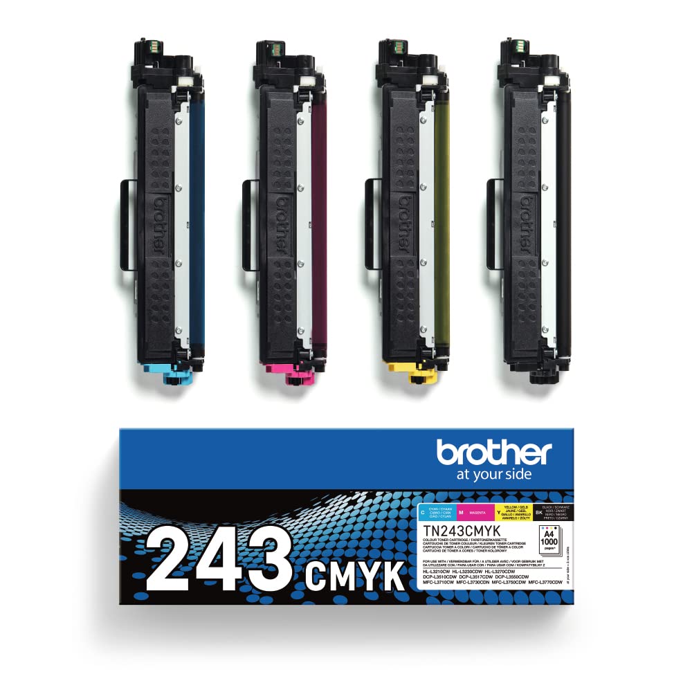 خرید از آمازون - کارتریج تونر اصلی Brother TN-243CMYK تا 1000 صفحه، فیروزه ای، سرخابی، زرد و مشکی، بسته 1 عددی چاپ می کند.