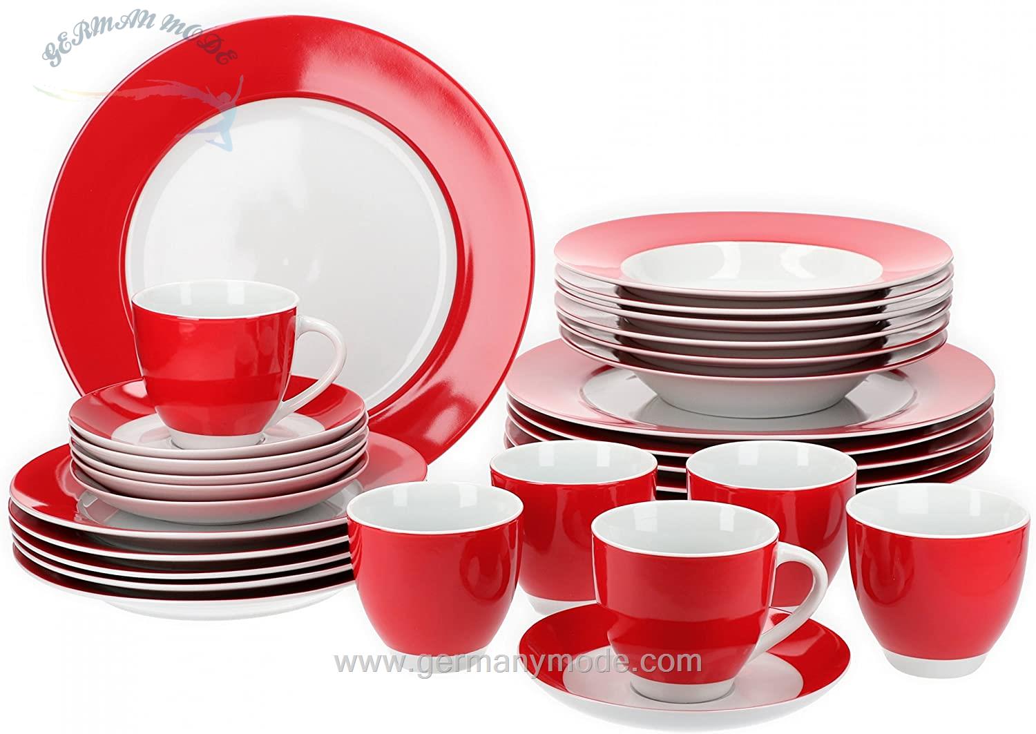 سرویس غذاخوری چینی 30 پارچه 6 نفره ون ول اسکاندیناوی Van Well Dinner Service 30 Pieces For 6 people Vario porcelain series - Rot