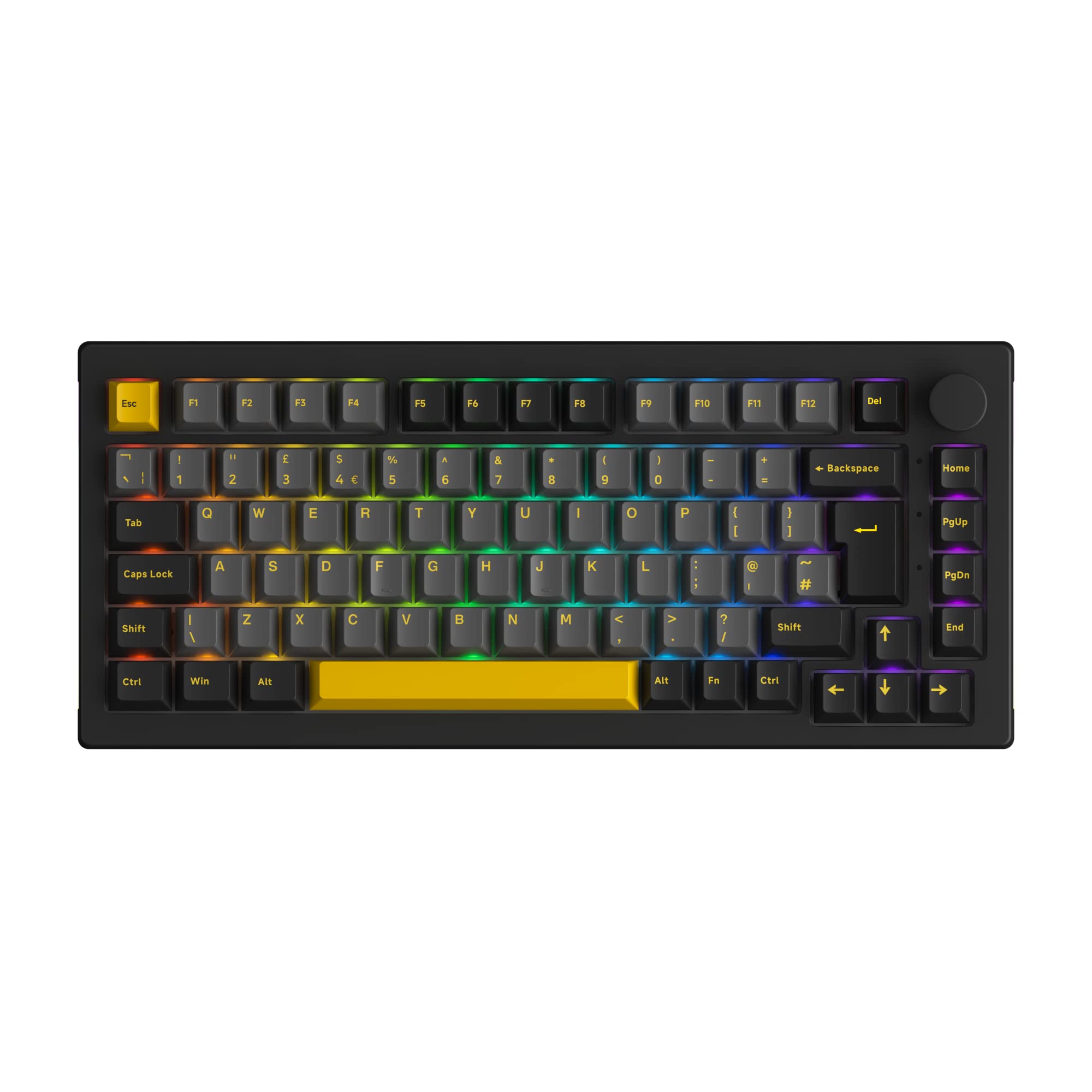 خرید از آمازون - Akko 5075S RGB Mechanische Gaming Tastatur، چیدمان ISO-UK 75% با دستگیره، صفحه کلید سیمی USB، 83 کلید قابل تعویض، کلاهک کلیدهای Cherry PBT، پایه واشر، پد Poron (طلای سیاه، سوئیچ خطی کریستالی) Schwarz & Gold | خطی Cremegelb 75 Prozent ISO UK