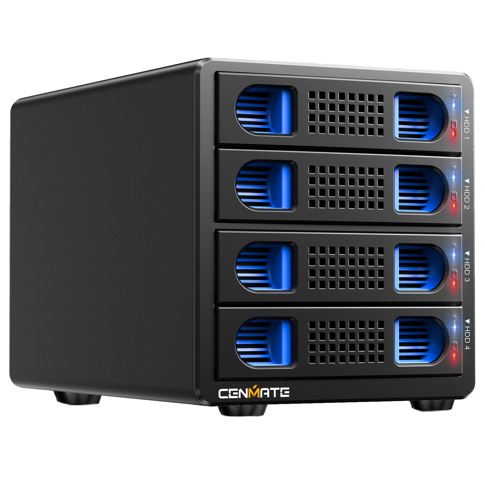 محفظه هارد دیسک، محفظه CENMATE 4 Bay RAID با سرعت 5 گیگابیت بر ثانیه به همراه فن برای هارد/اس اس دی SATA 2.5/3.5 اینچی، کابل USB A/C 3.0+eSATA، محفظه هارد دیسک 3.5 اینچی با پشتیبانی از ظرفیت 80 ترابایت، 8 حالت RAID، DAS (بدون NAS) 4 Bay RAID 5G