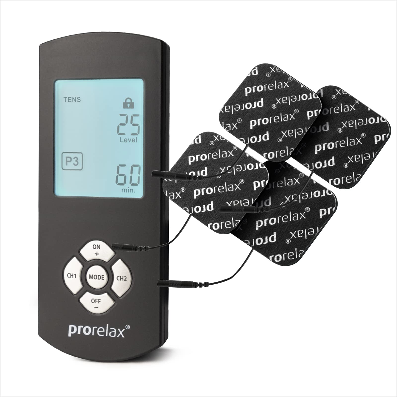 خرید از آمازون - prorelax TENS/EMS Duo Comfort Blackline | دستگاه تحریک الکتریکی | 2 روش درمانی با یک دستگاه | برای عضله سازی و در برابر دردهای مزمن | با صفحه نمایش بزرگ و روشن DuoComfort مشکی