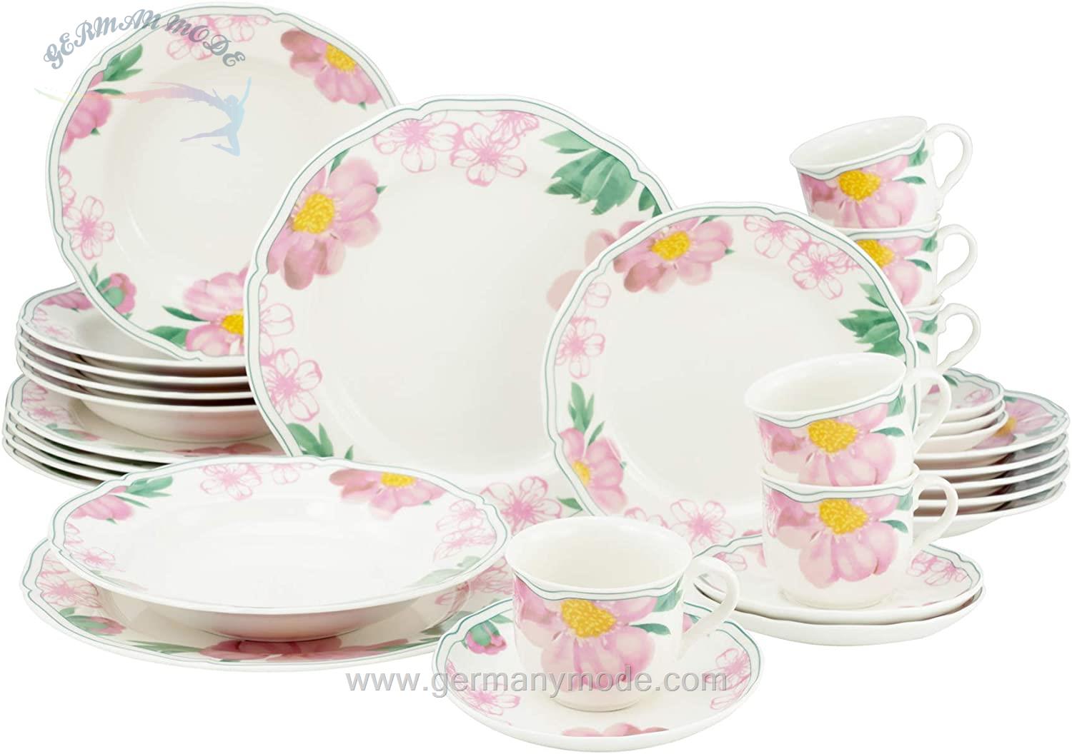 سرویس غذاخوری چینی رز 30 پارچه 6 نفره کراتیبل CreaTable Kombiservice Alba Rose (30-tlg.)