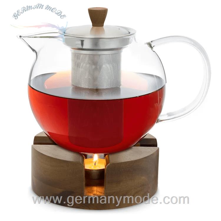قوری دمنوش وارمردار کلارشتاین آلمان Klarstein Glaswerk Sencha Design-Teekanne mit Glaswerk Oolong Holz-Stövchen