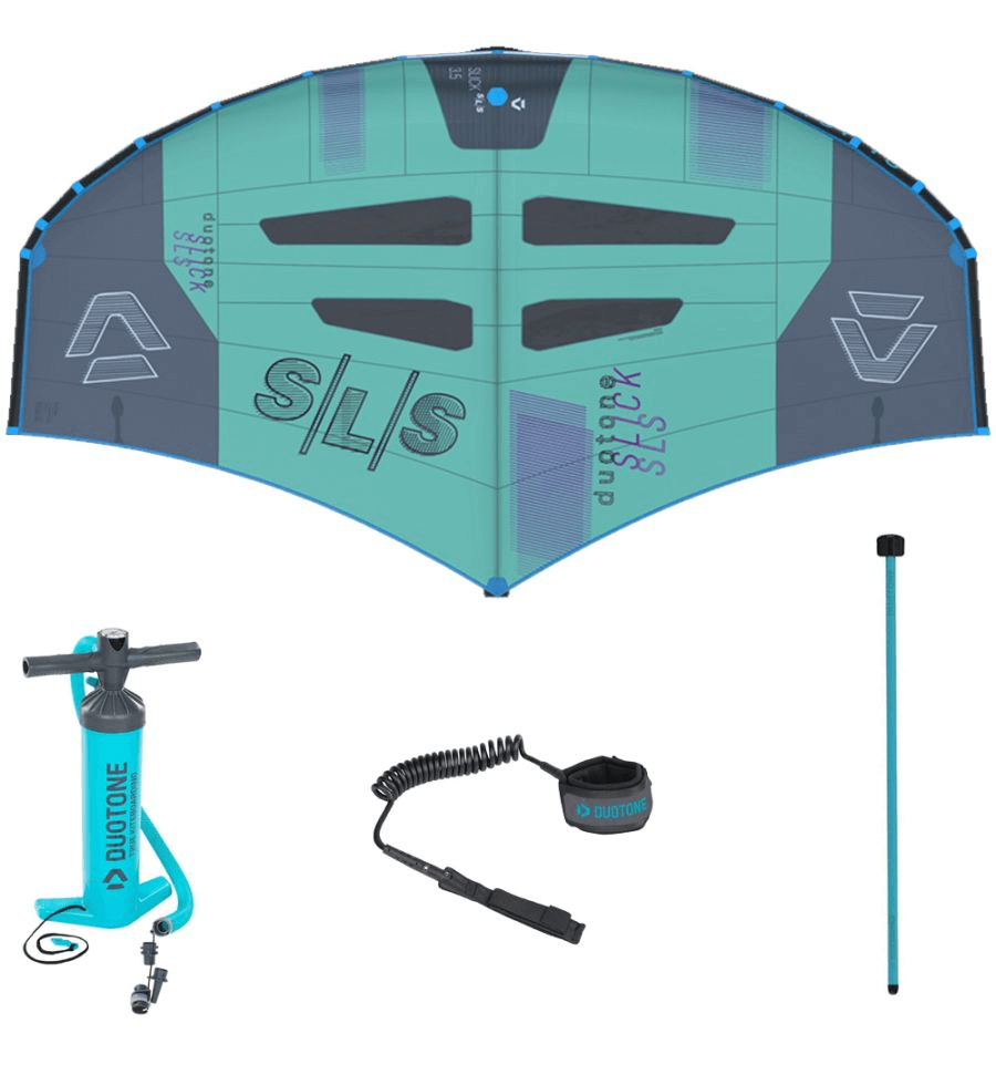 ست کایت فویل پا بند مینی بوم پمپ باد دوتون DUOTONE SLICK SLS 2022 COMPLETE WITH BOOM, PUMP, and LEASH Mint/Dark-Grey