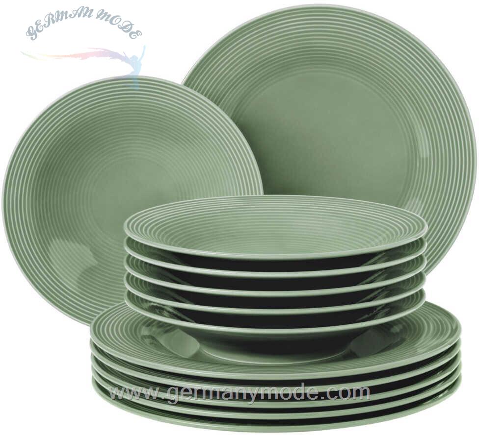 سرویس غذاخوری چینی 12 پارچه 6 نفره سلتمن ویدن آلمان Seltmann Weiden Beat Tafelservice (12-tlg.) Color Glaze Salbeigrün