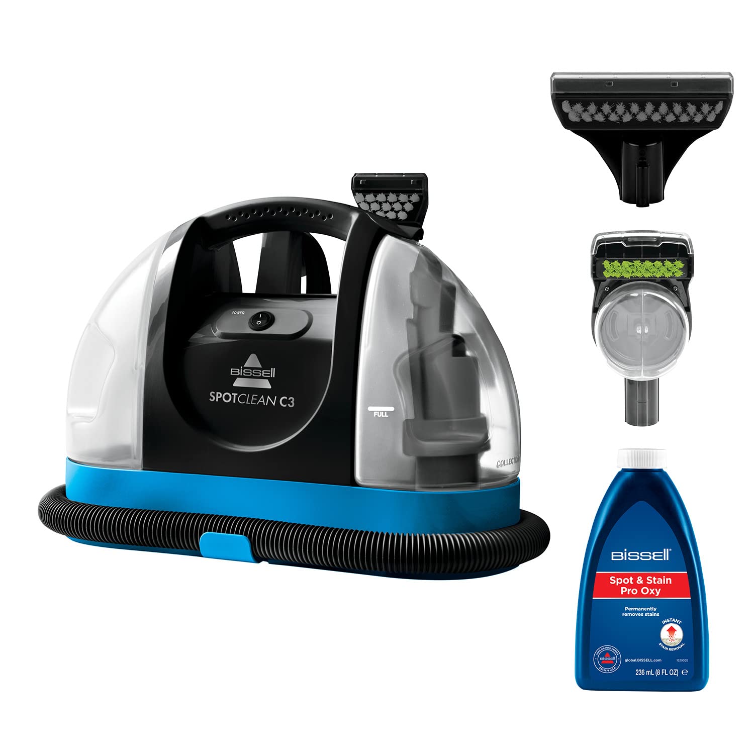 فرش شوی مبل شوی بیسل آمریکا BISSELL SpotClean C3 + Stain Trapper برای تمیز کردن لکه | پاک کننده فرش و اثاثه یا لوازم داخلی | فرش، پله، صندلی ماشین | مخزن آب کثیف و تمیز | سمپاشی، شستشو و جاروبرقی | 81 دسی بل