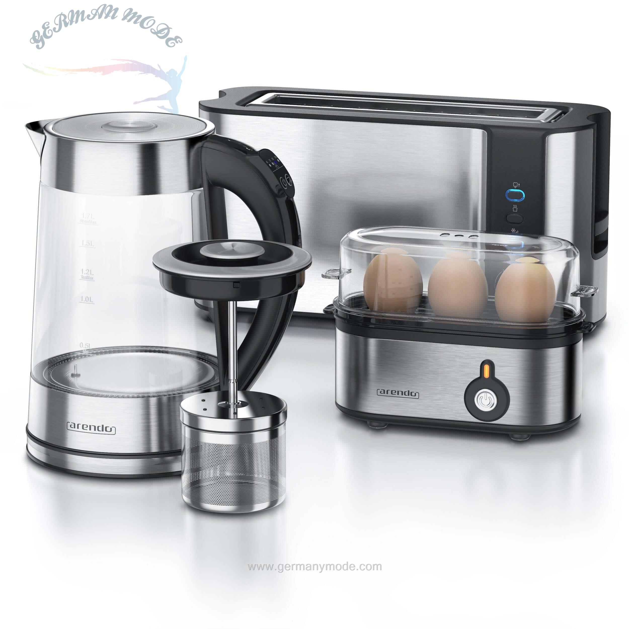 ست کتری توستر و تخم مرغ پز آرندو آلمان Arendo Küchenorganizer-Set-Set- 3-tlg- Frühstücks-Set in Edelstahl Optik