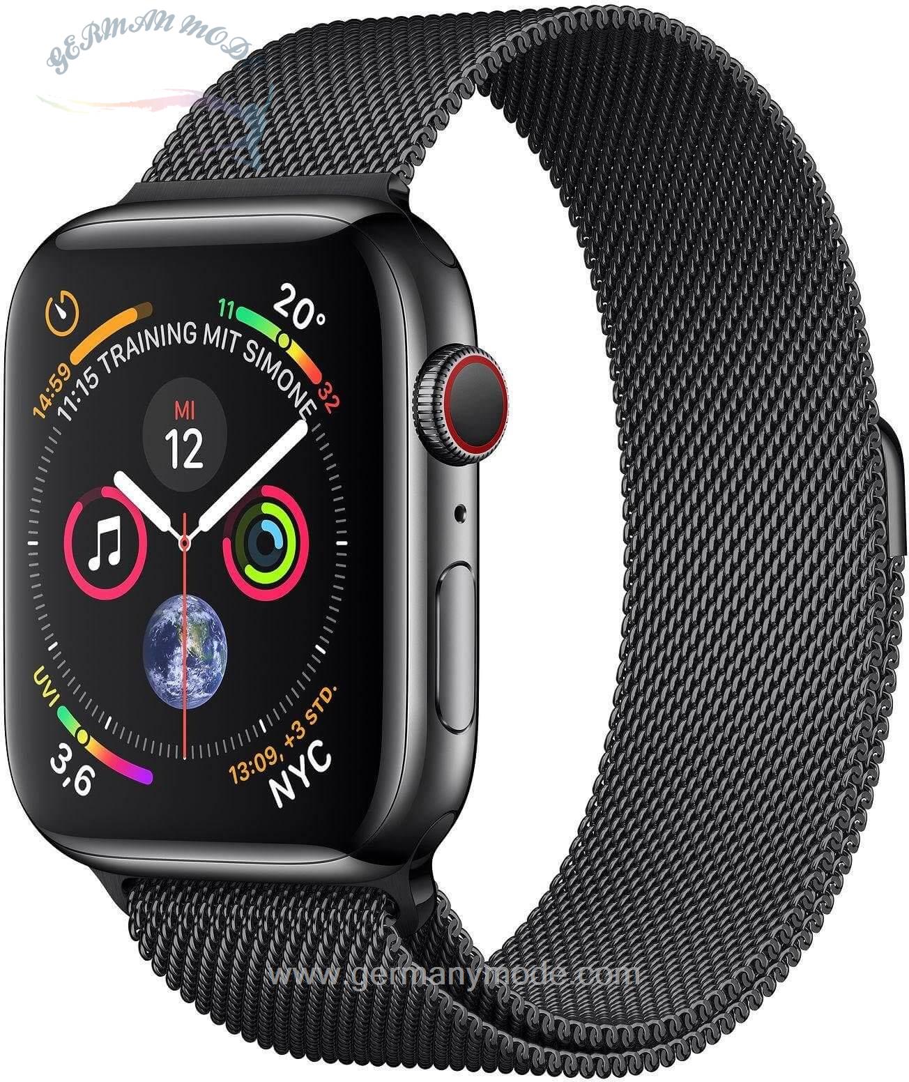 ساعت هوشمند اپل واچ آمریکا Apple Series 4 GPS -Cellular Edelstahlgehäuse mit Milanaise Armband 44mm Watch Watch OS 5