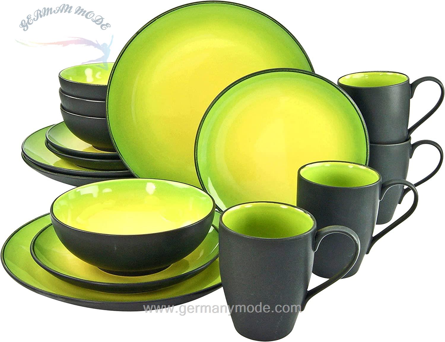 سرویس غذاخوری سرامیک 16 پارچه 4 نفره کراتیبل CreaTable Kombiservice Steinzeug 16-teilig Hot grün