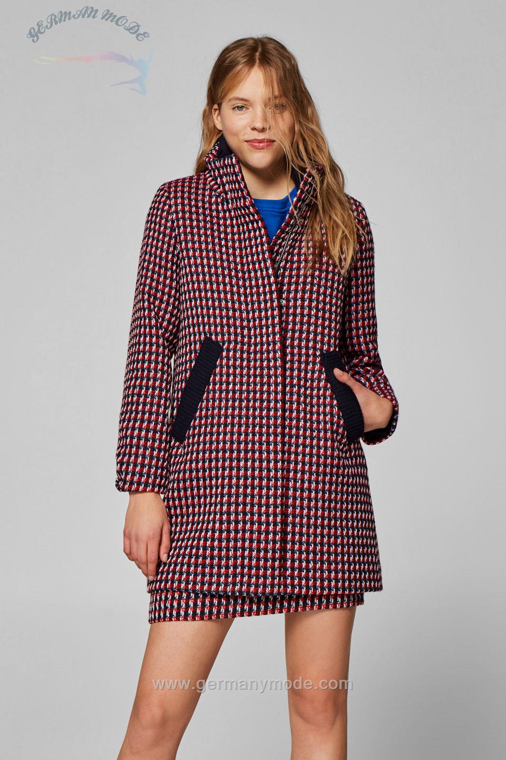 کت زنانه اسپریت (آمریکا) Mit Wolle: karierter Tweed-Mantel in A-Linie