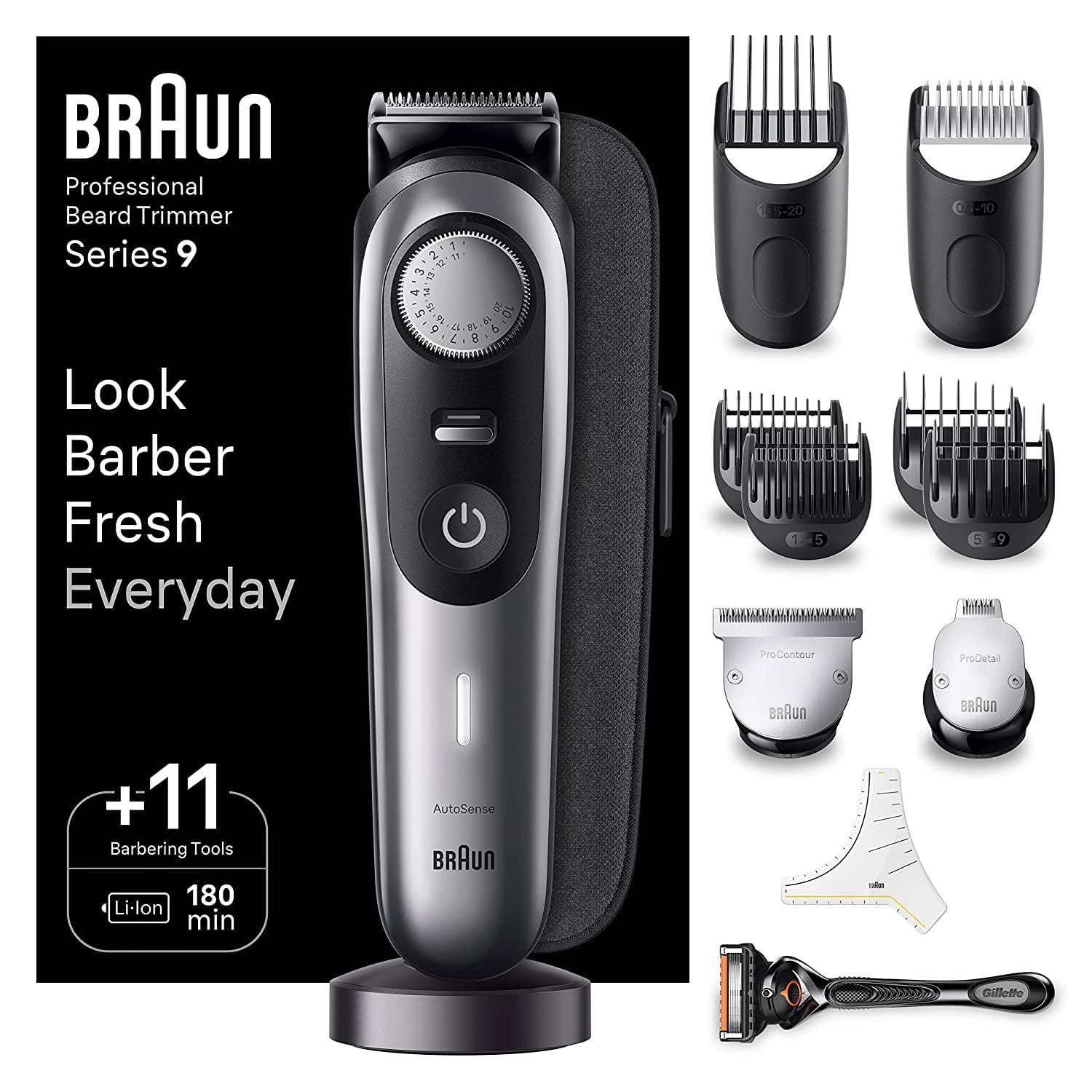 ماشین اصلاح براون آلمان اصلاح کننده ریش براون،Braun BT9440 موبر مردانه، قیچی حرفه ای، 40 تنظیم، ایستگاه شارژ، کیف مسافرتی، قالب ریش