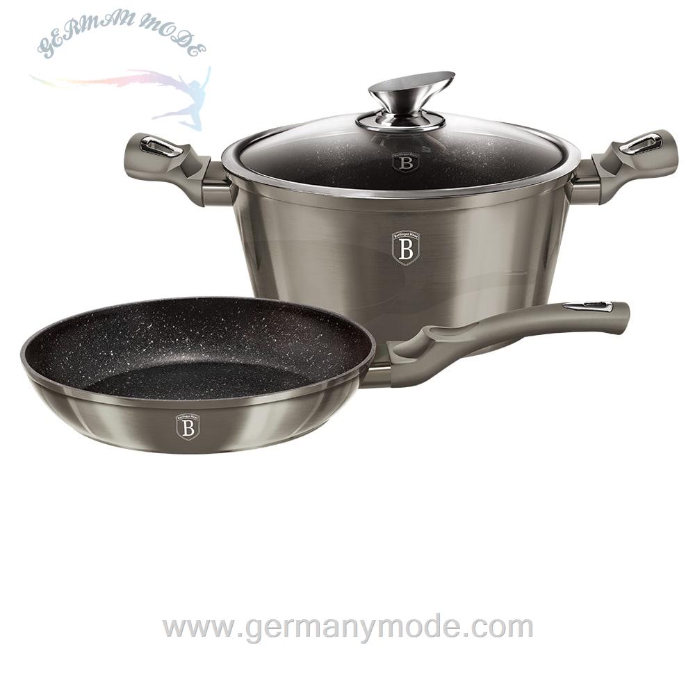 سرویس قابلمه ماهیتابه 3 پارچه برلینگر هاوس مجارستان BerlingerHaus 3-PIECE COOKWARE SET BH/1276 METALLIC LINE CARBON EDITION