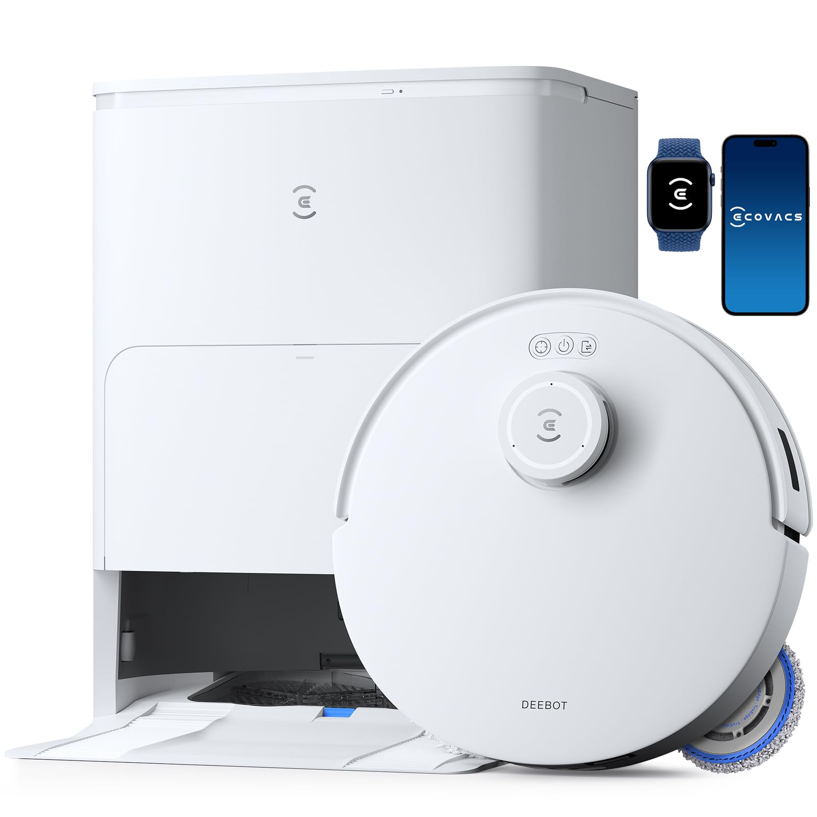جارو رباتیک ربات جارو برقی ECOVACS DEEBOT T30S با عملکرد پاک کردن، قدرت مکش 11000 پاسکال، فناوری ZeroTangle، تمیز کردن لبه های Adaptive TruEdge™، شستشو با آب گرم، تخلیه خودکار، بلند شدن خودکار موپ T30S OMNI