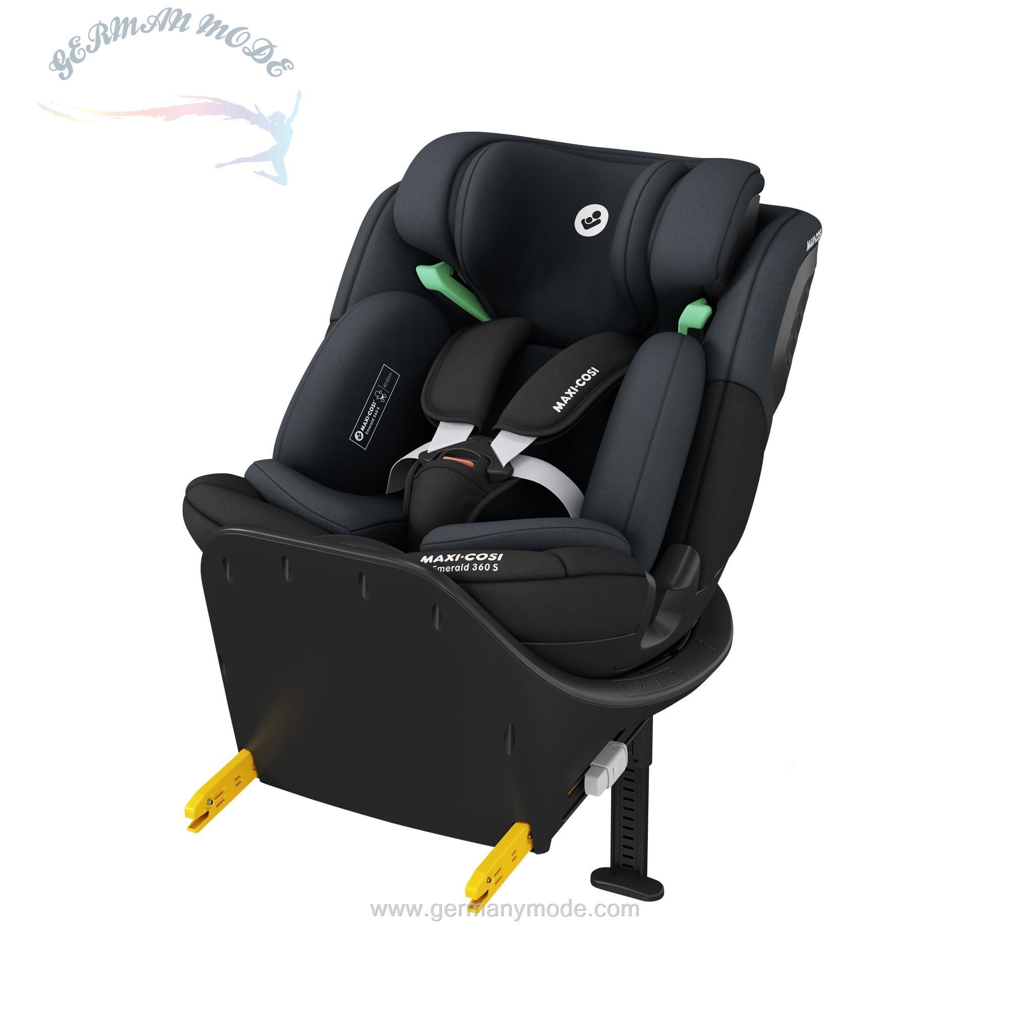 Maxi-Cosi Emerald 360 S i-Size، صندلی ماشین با قابلیت چرخش 360 درجه، 0-12 سال (40-150 سانتی متر)، صندلی کودک ماشین، صندلی ماشین کودک، چرخش FlexiSpin، 4 حالت خوابیده، محافظ ضربه جانبی G-CELL، Tonal مشکی