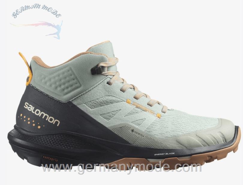کتانی هایکینگ کوهنوردی ضد آب زنانه سالامون فرانسه SALOMON OUTPULSE MID GORE TEX Hikingschuhe Damen Wrought Iron Ebony Blazing Orange