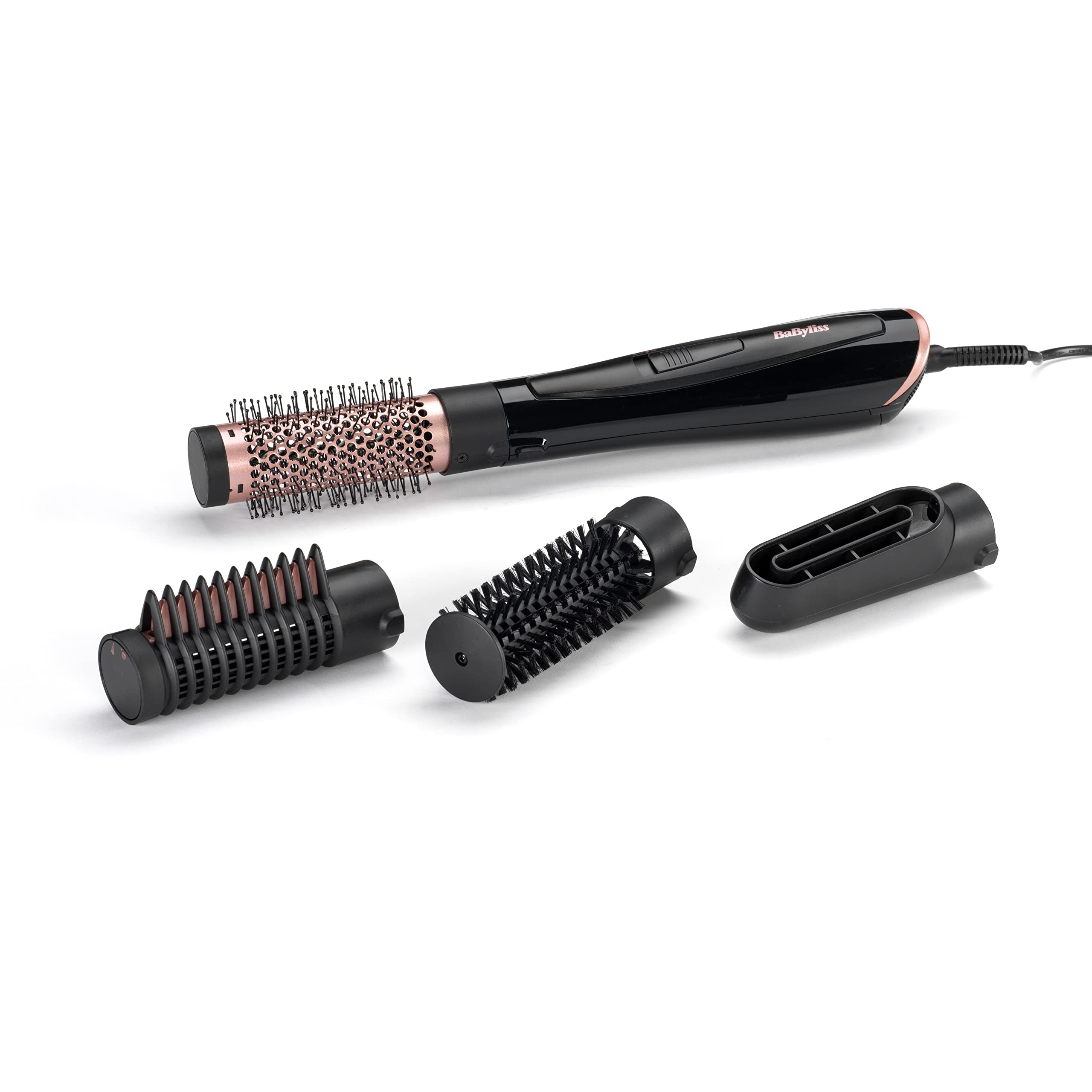برس حرارتی گرد بابیلیس فرانسه - برس هوای گرم BaByliss Perfect Finish، برس سشوار 1000 واتی با 3 اتصال برای صاف کردن، حجم دهی و فرم دهی، 2 سطح دما و عملکرد هوای خنک کننده، فناوری یونی برای اثر ضد وز، AS126E