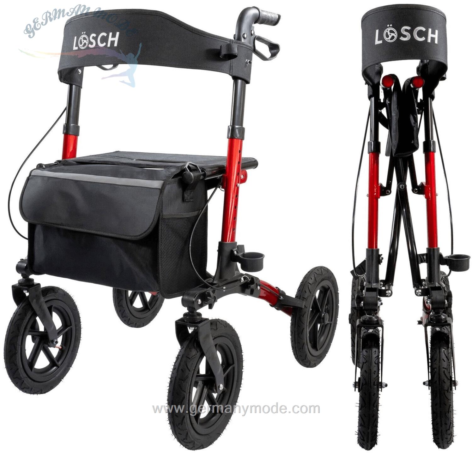 واکر ویلچر رولاتور مسافرتی تاشو لش Lösch Tabas Mobility Air Rollator rot