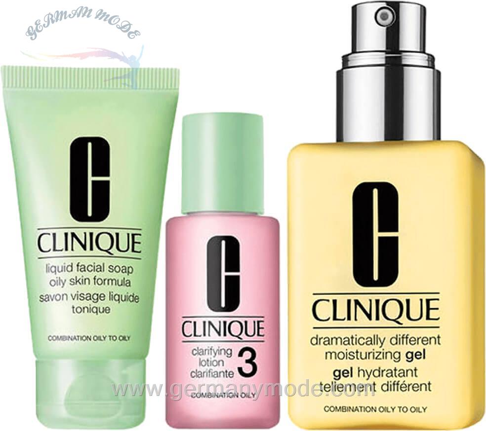 ست مراقبتی شستشو شفاف کننده مرطوب کننده پوست چرب کلینیک آمریکا Clinique 3-Phasen Systempflege DDMG Hauttyp 3 Set (30-30-125ml)