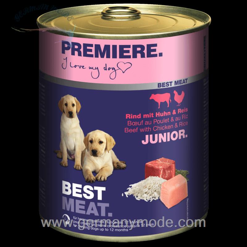 غذا مرطوب سگ گوشت گاو با مرغ و برنج پریمیر آلمان PREMIERE Best Meat Junior 6x800g Rind mit Huhn - Reis