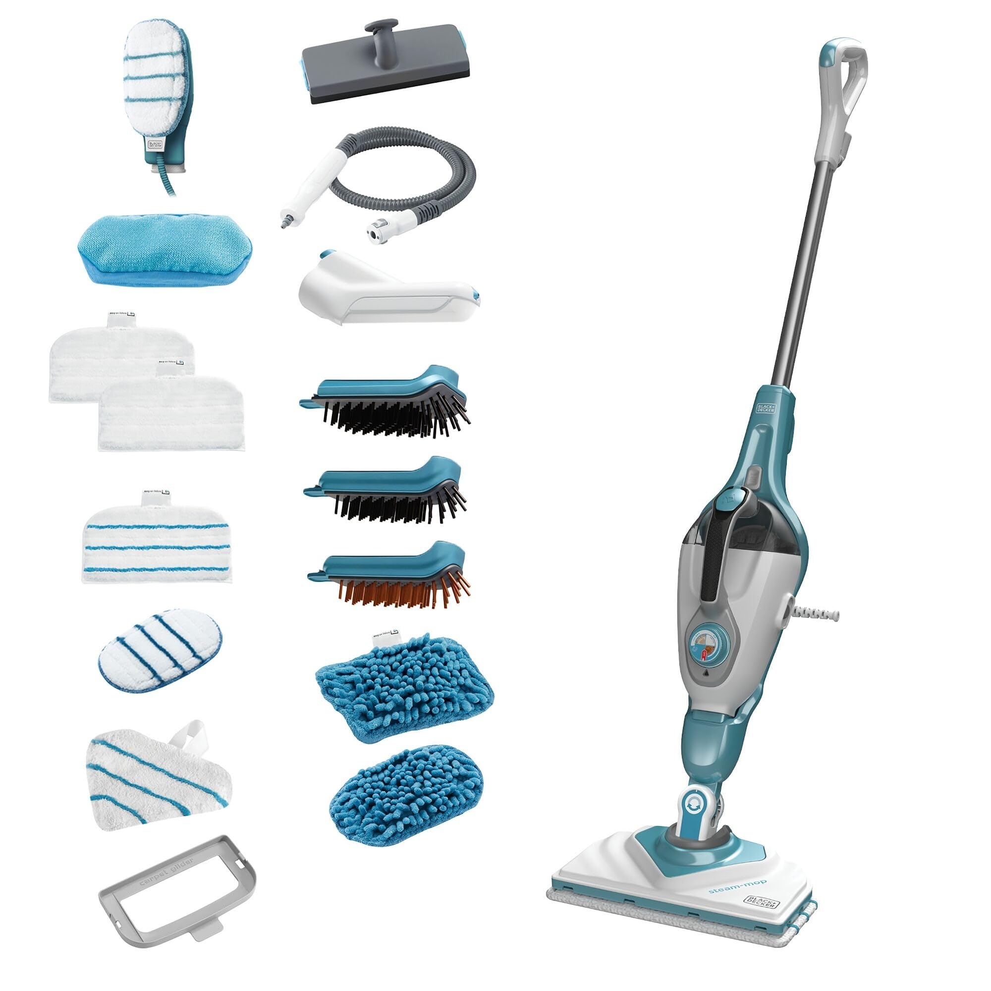 بخارشوی بلک اند دکر آمریکا BLACK+DECKER 1600W بخارشوی 2 در 1 با دستگاه بخار دستی (برای تمیز کردن بهداشتی، تمیز کردن کامل، برای تمیز کردن کل خانه، از جمله لوازم جانبی 16 تکه) BHSM1615DAM